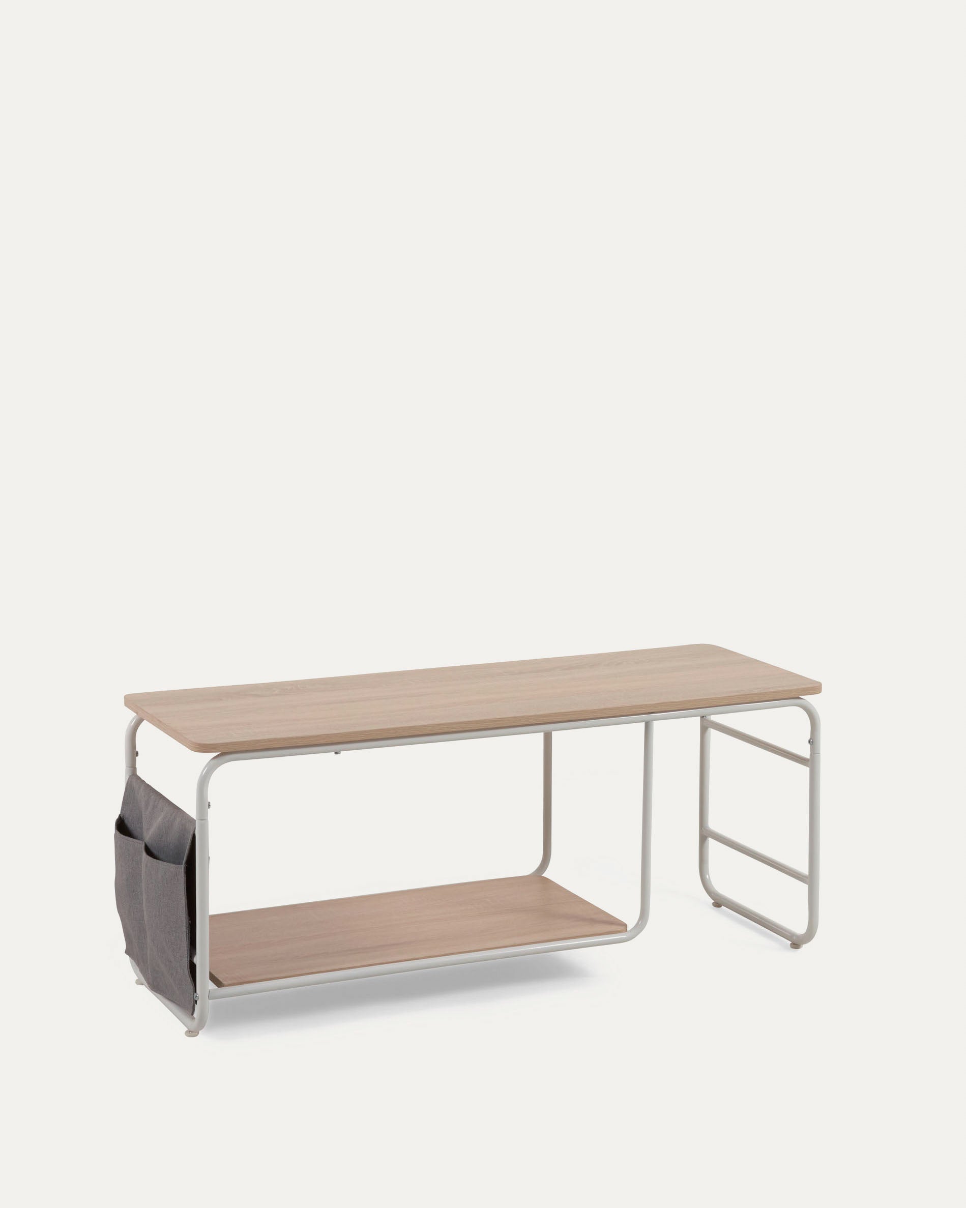 Yamina melamine TV stand with steel in a white finish, 110 x 46 cm - Product View