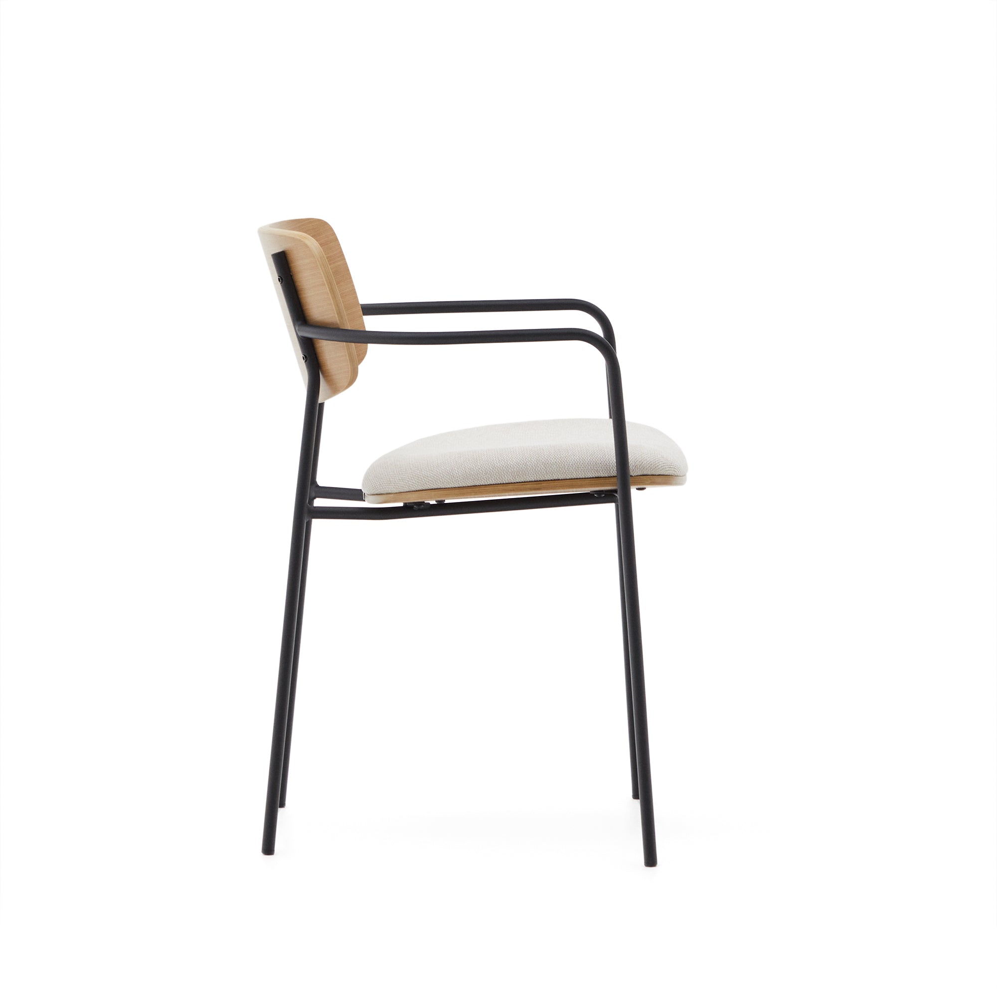 Maureen stackable chair in poplar plywood with light tone finish and black metal legs, 100% FSC. - Product Image