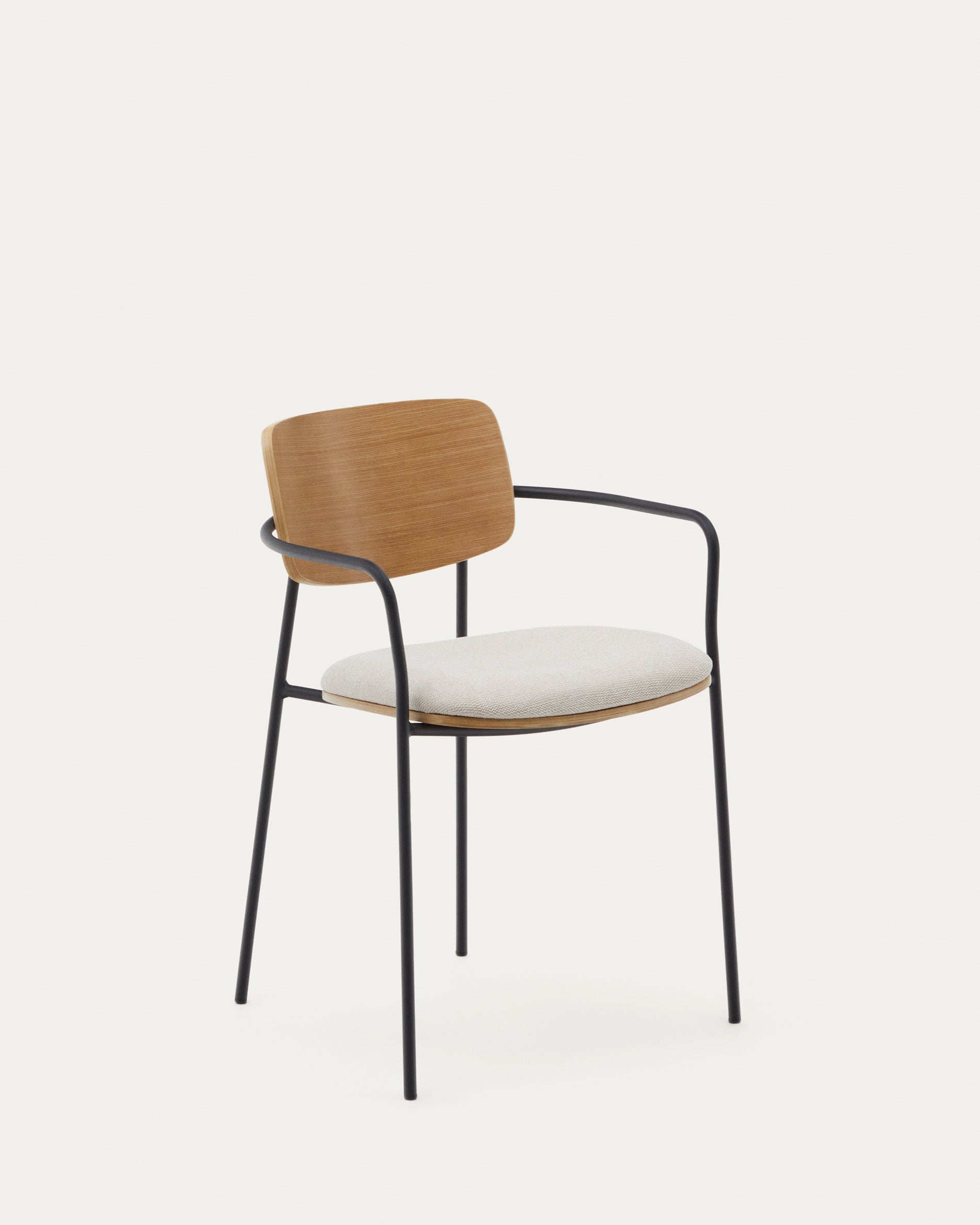 Maureen stackable chair in poplar plywood with light tone finish and black metal legs, 100% FSC. - Product View