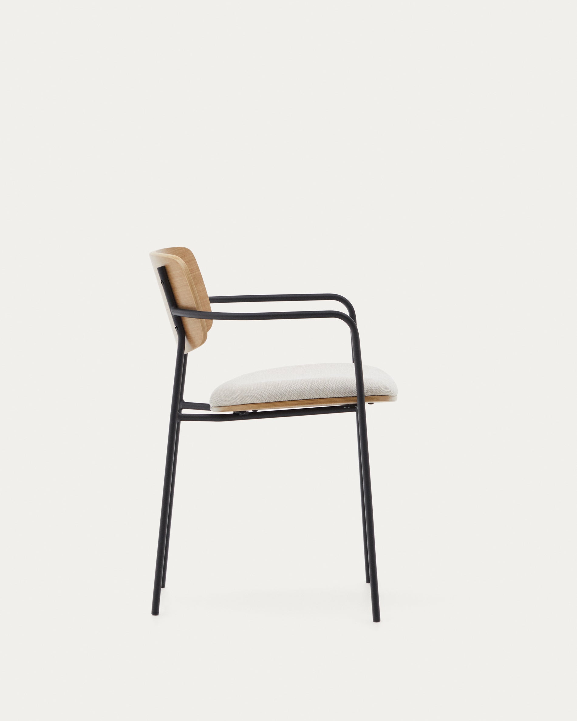 Maureen stackable chair in poplar plywood with light tone finish and black metal legs, 100% FSC. - Product View