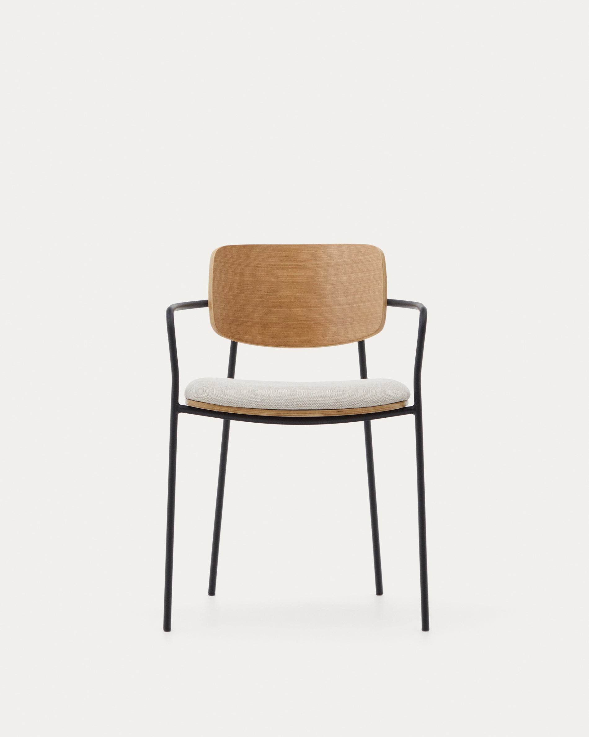 Maureen stackable chair in poplar plywood with light tone finish and black metal legs, 100% FSC. - Product View