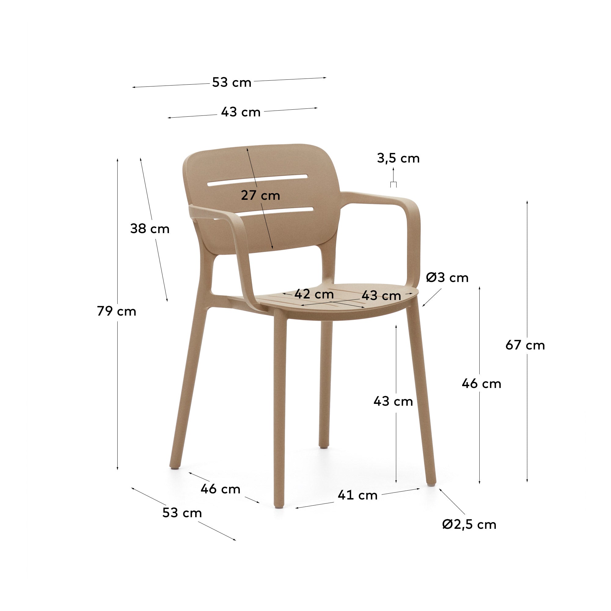 Morella stackable outdoor chair in beige - Measurements