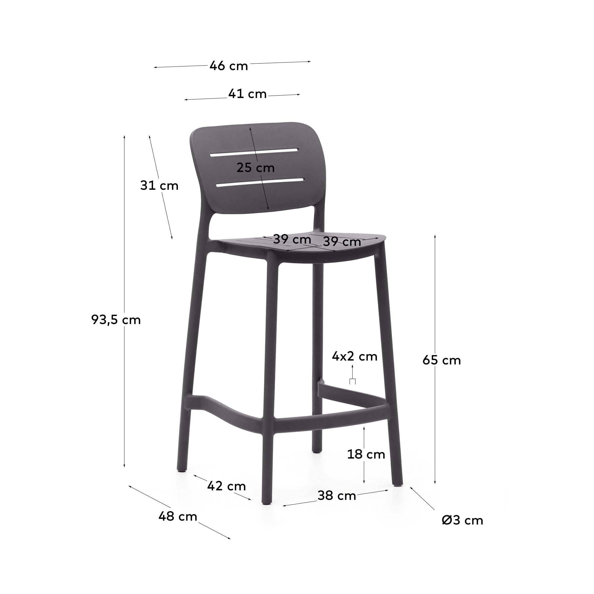 Morella stackable outdoor stool in grey, 65 cm - Measurements