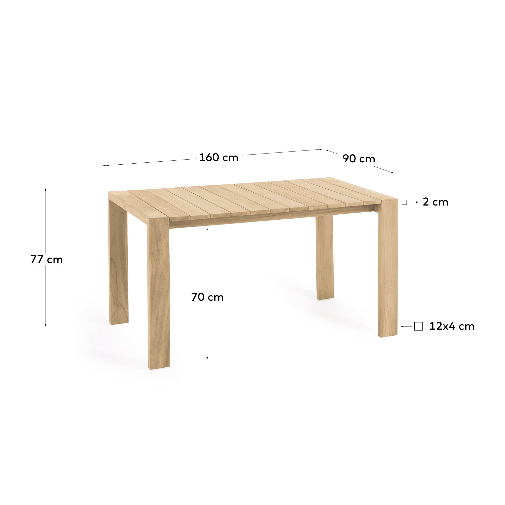 Victoire solid teak outdoor table 160 x 90 cm - Measurements