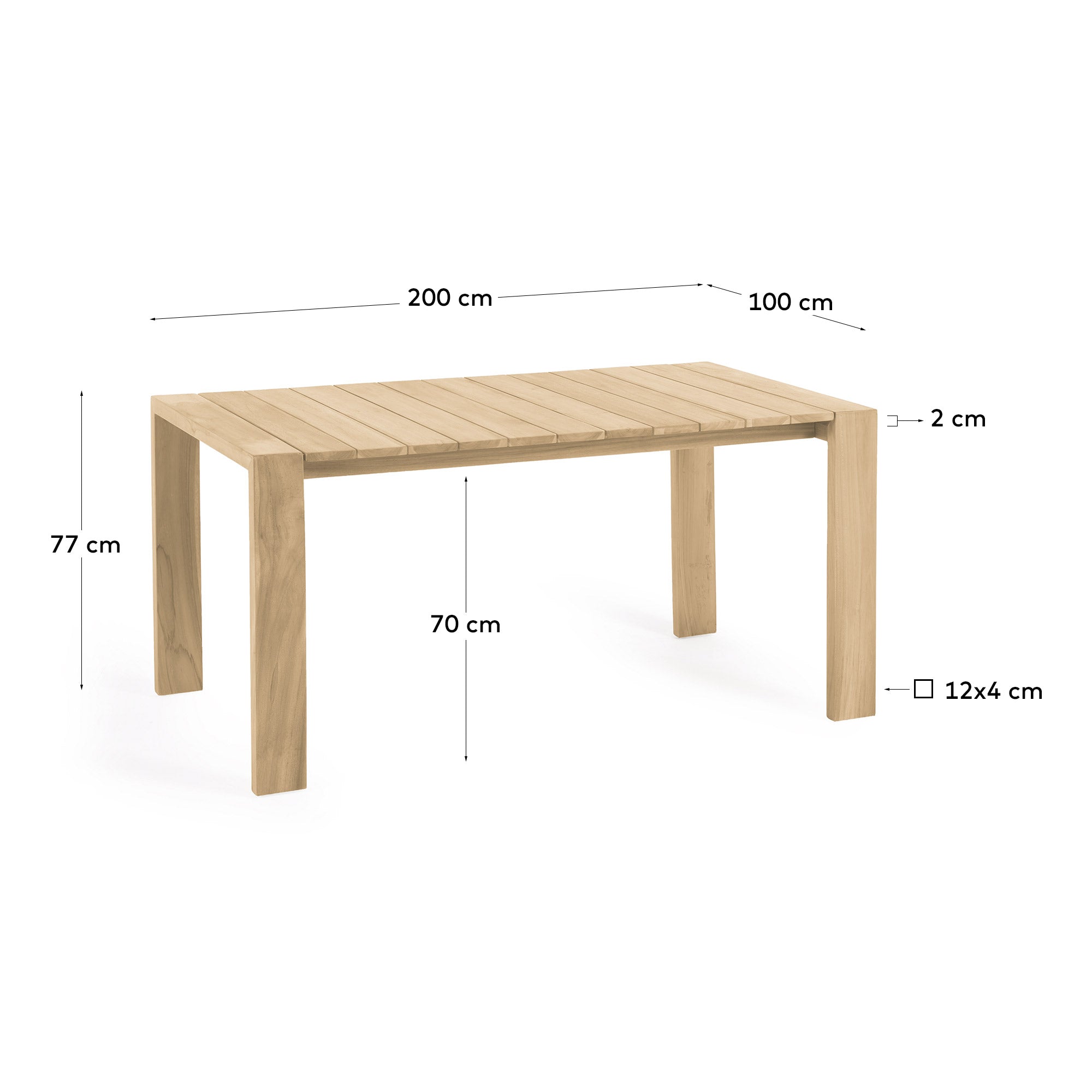Victoire solid teak outdoor table 200 x 100 cm - Measurements