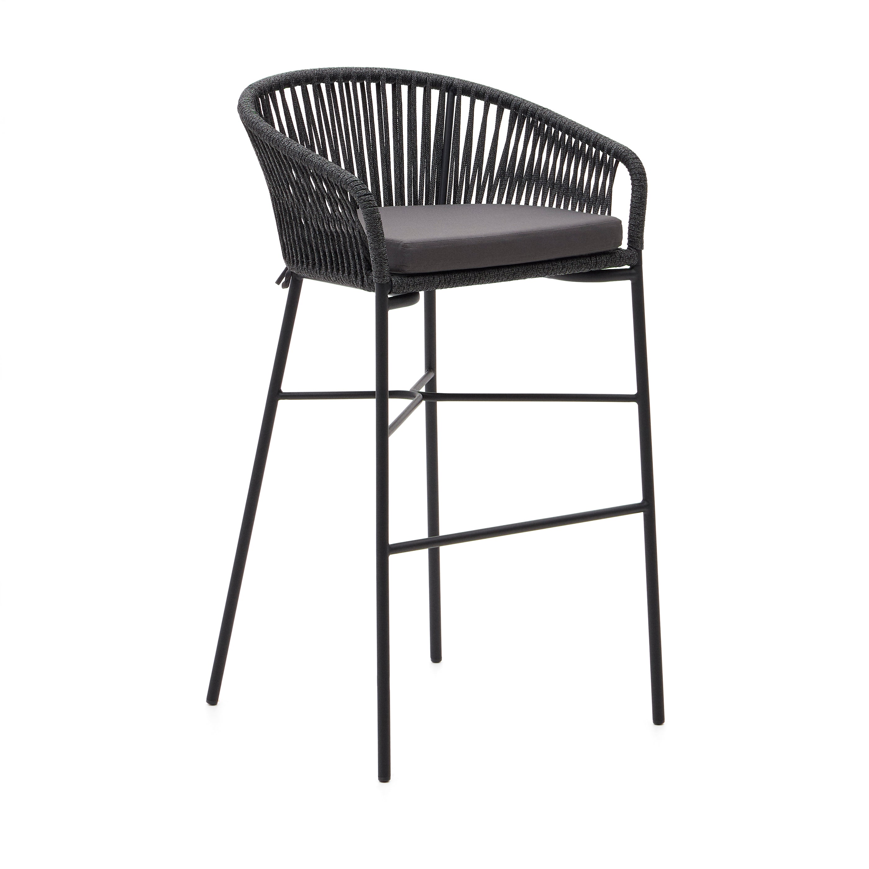 Yanet stool made from black cord and galvanised steel, height 80 cm - Product Image