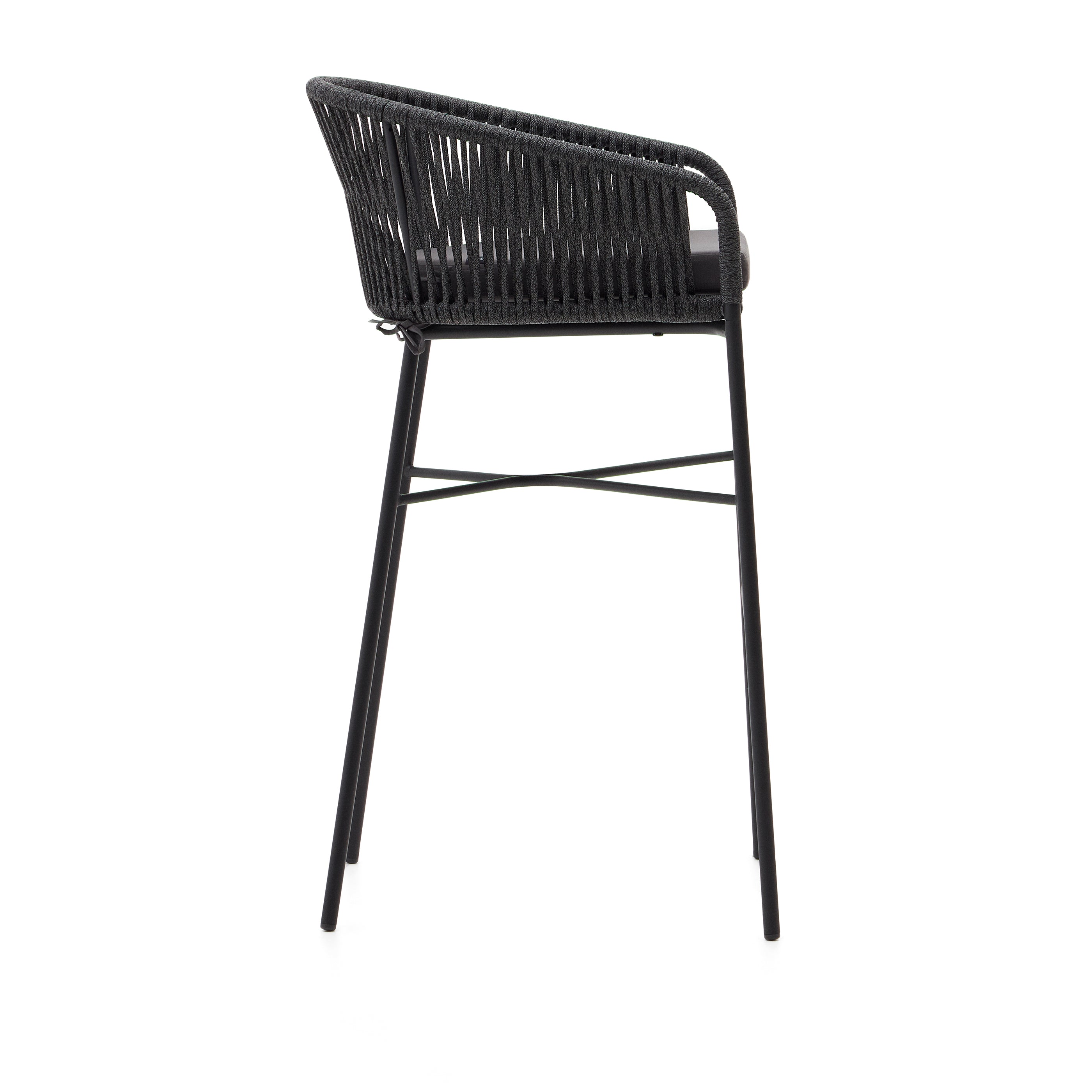 Yanet stool made from black cord and galvanised steel, height 80 cm - Product Image