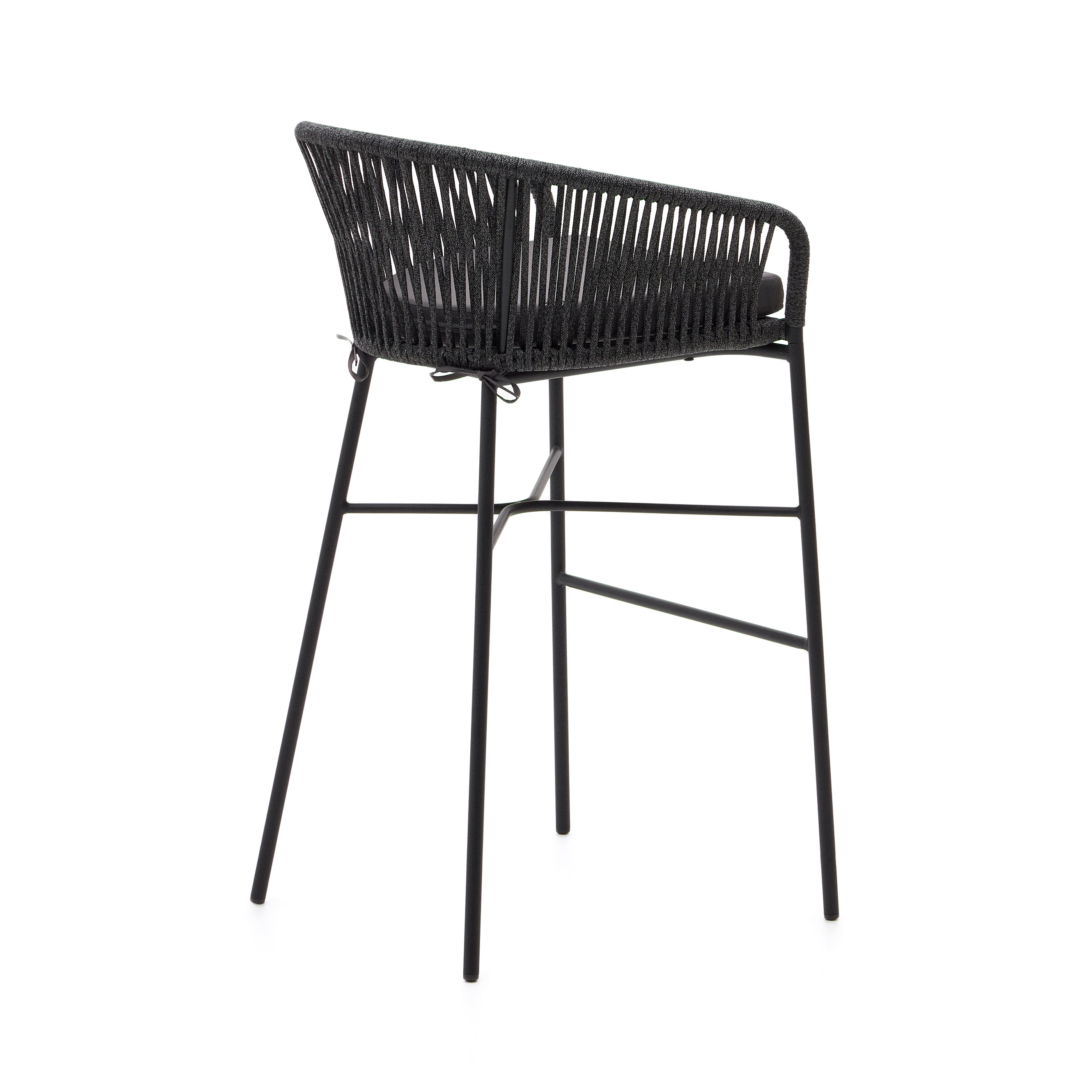 Yanet stool made from black cord and galvanised steel, height 80 cm - Product Image