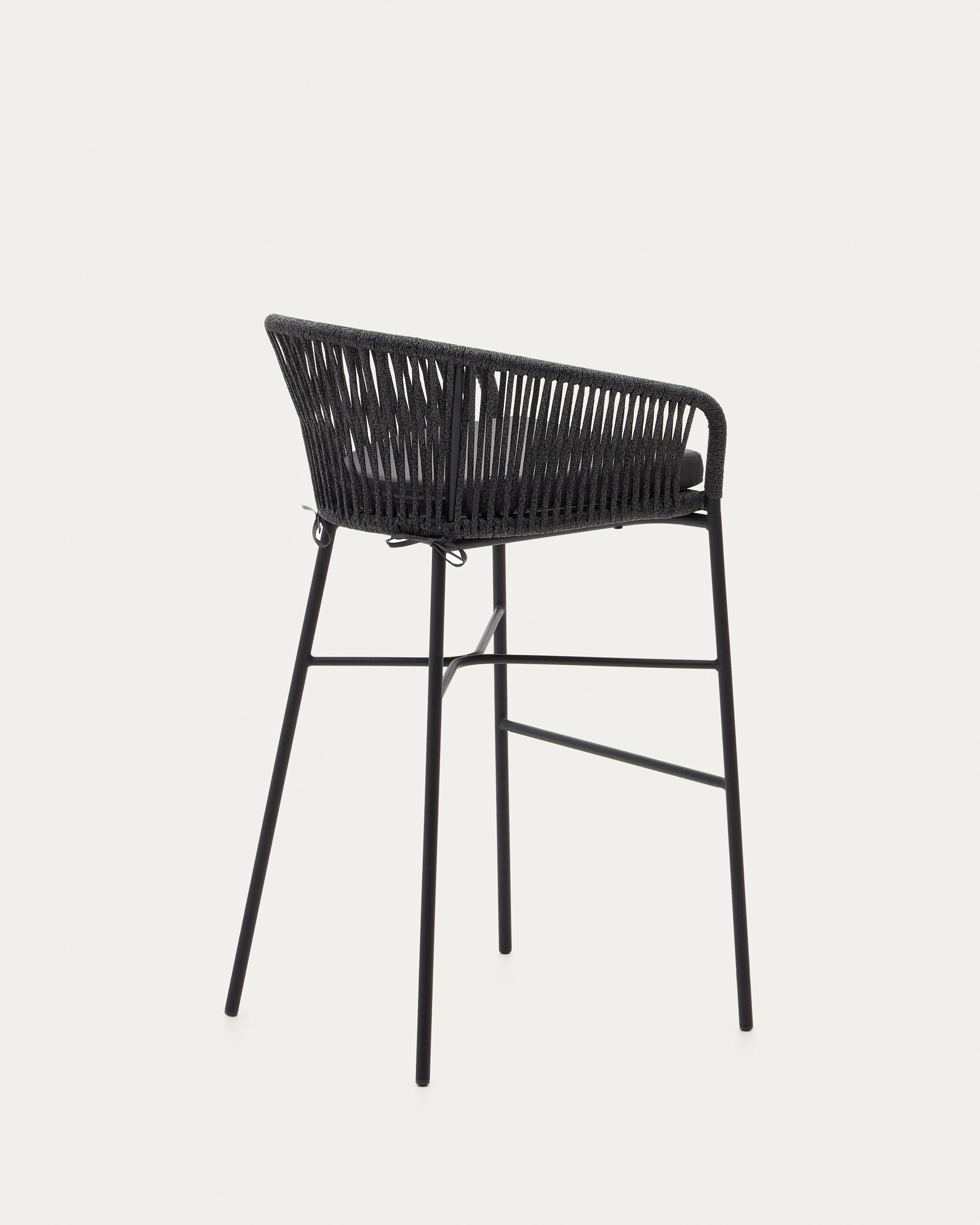 Yanet stool made from black cord and galvanised steel, height 80 cm - Product View