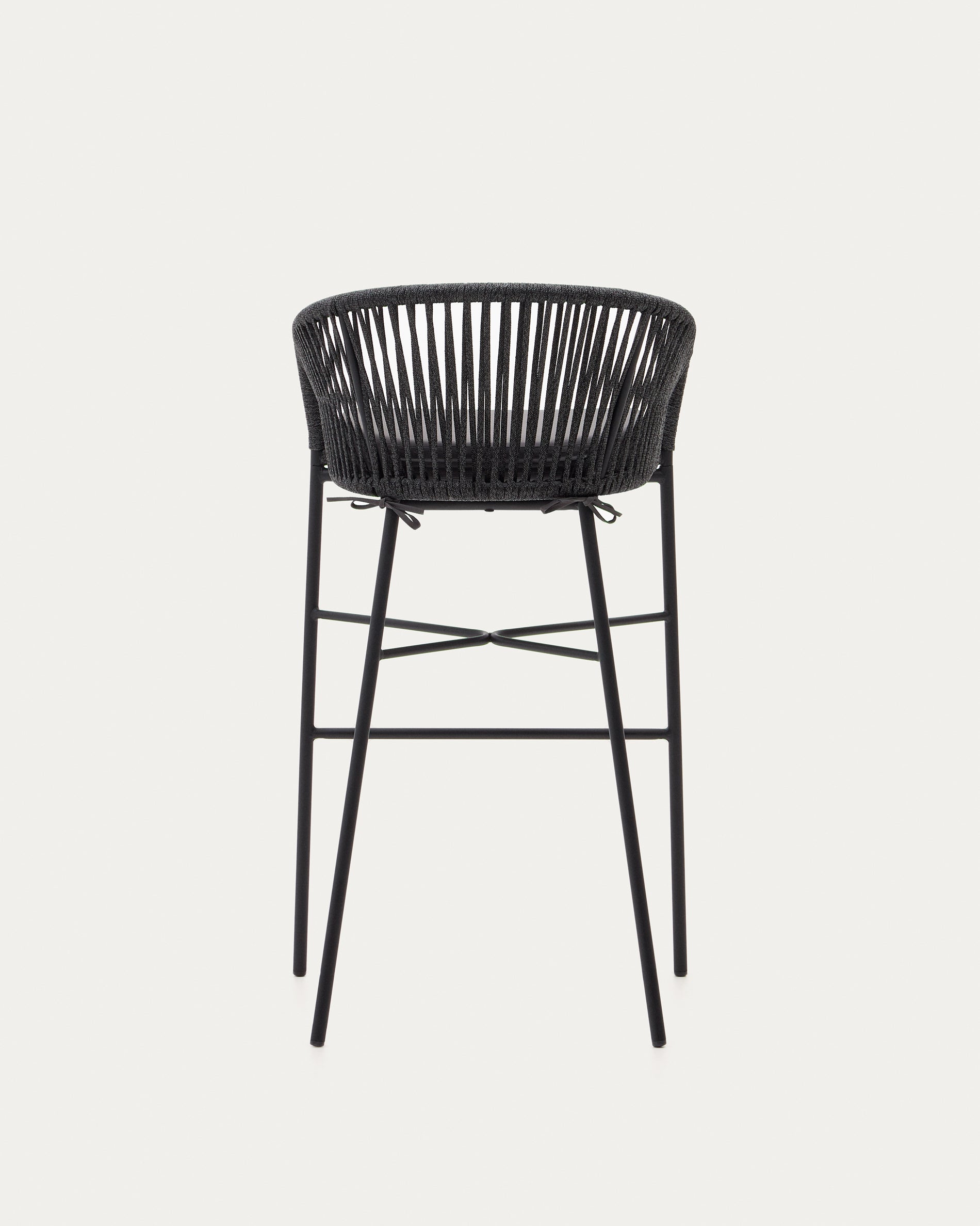 Yanet stool made from black cord and galvanised steel, height 80 cm - Product View