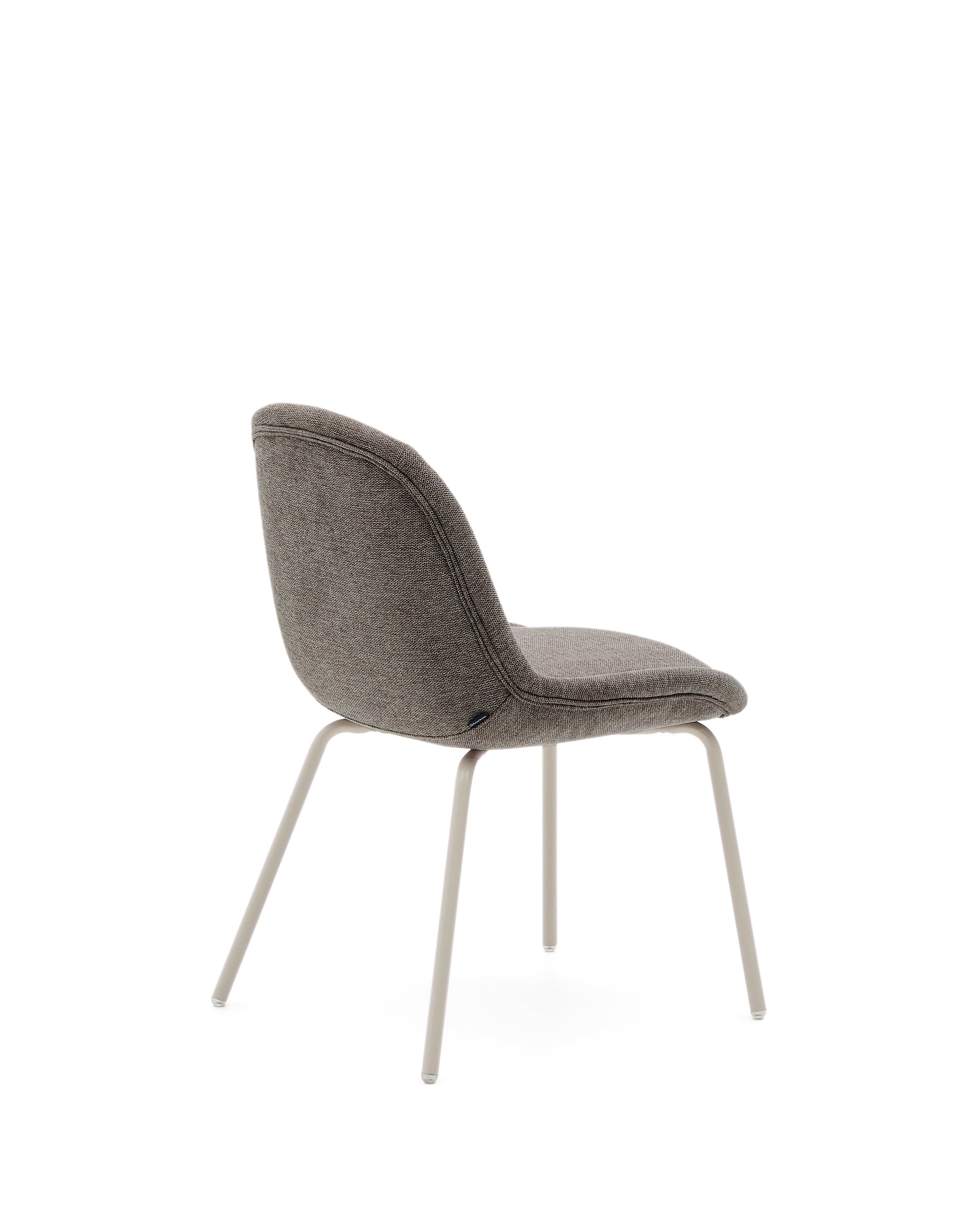 Aimin chair in brown chenille and steel legs with a matte beige painted finish FSC Mix Credit - Product Image