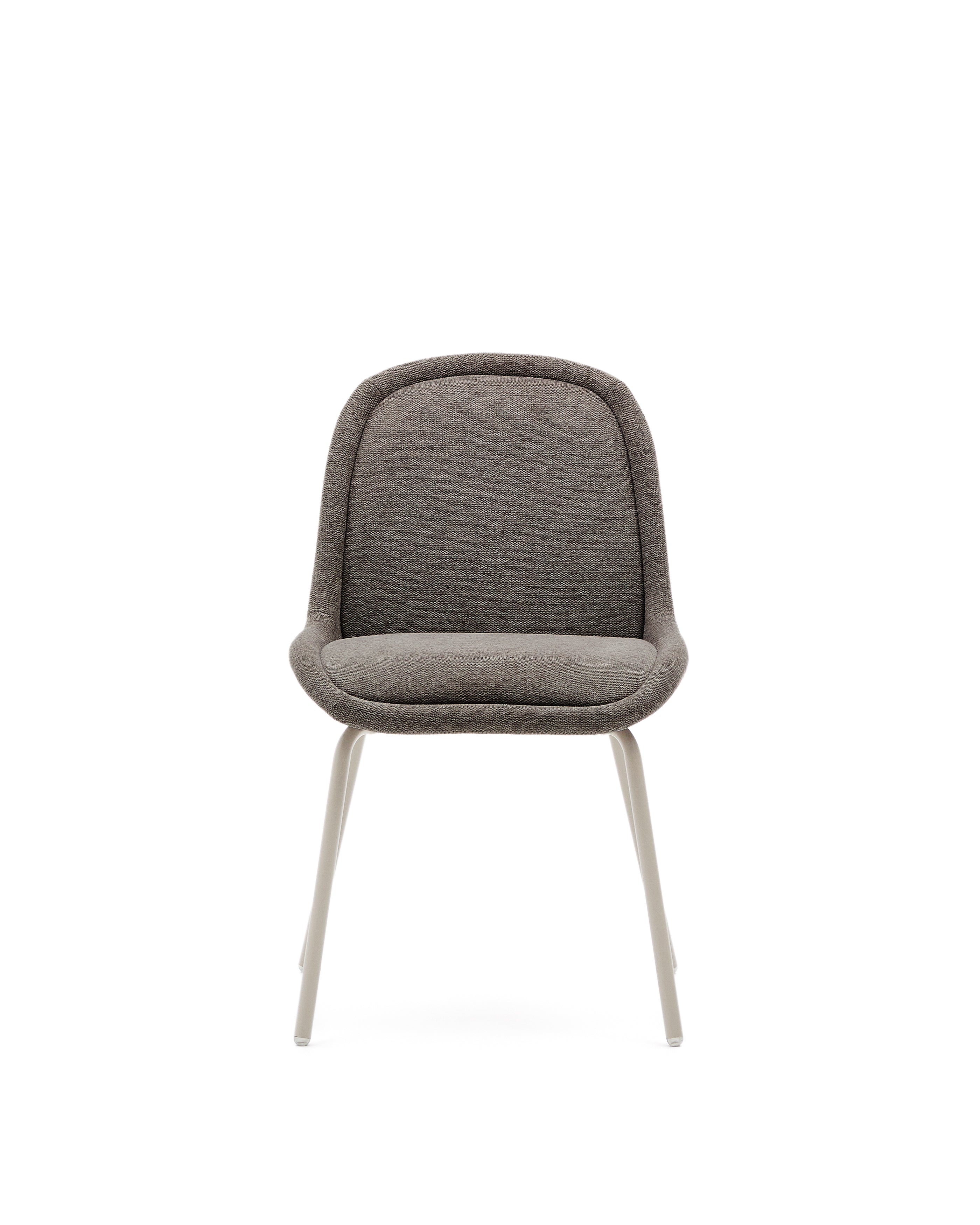 Aimin chair in brown chenille and steel legs with a matte beige painted finish FSC Mix Credit - Product Image