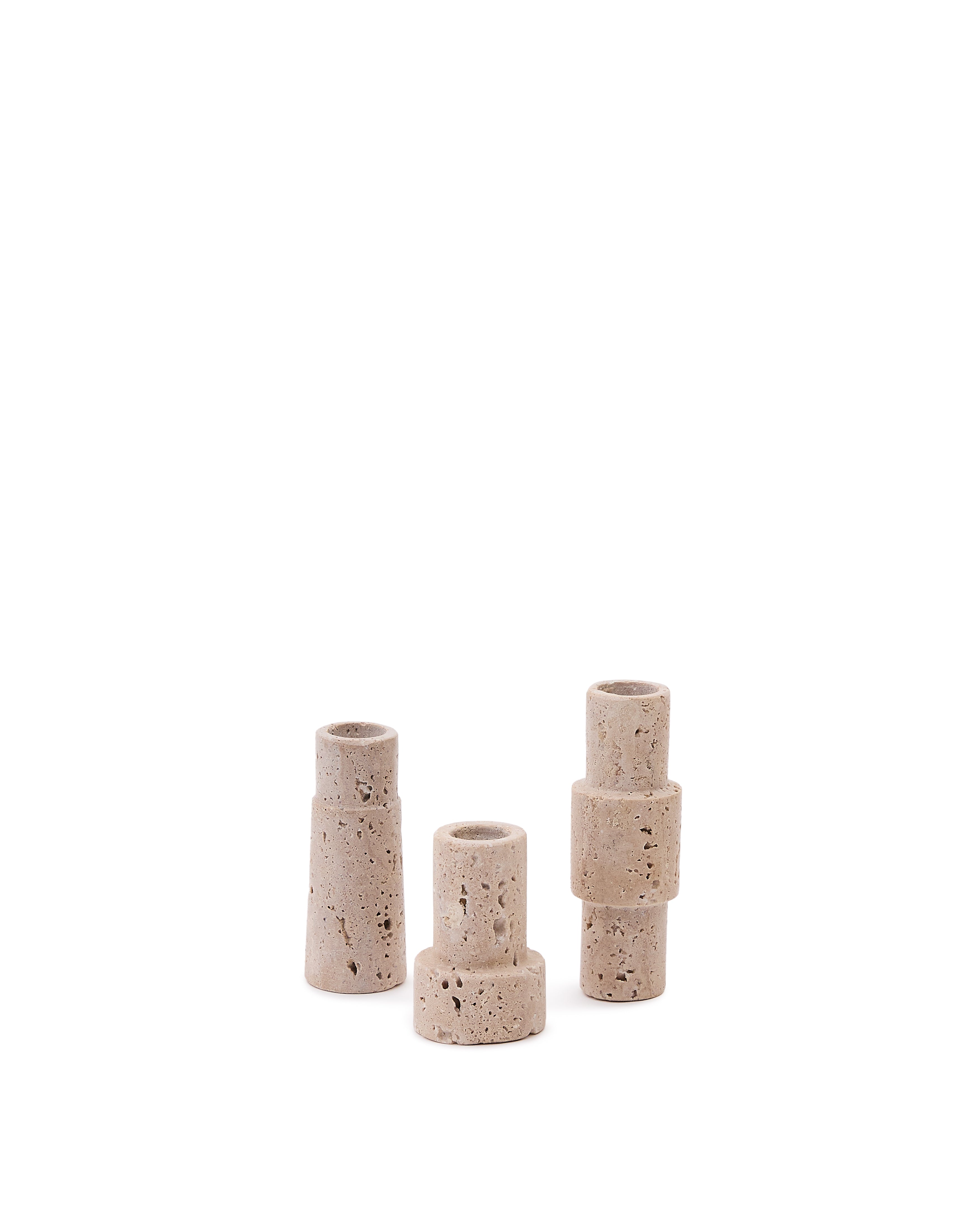 Majid set of 3 beige travertine candle holders - Product Image