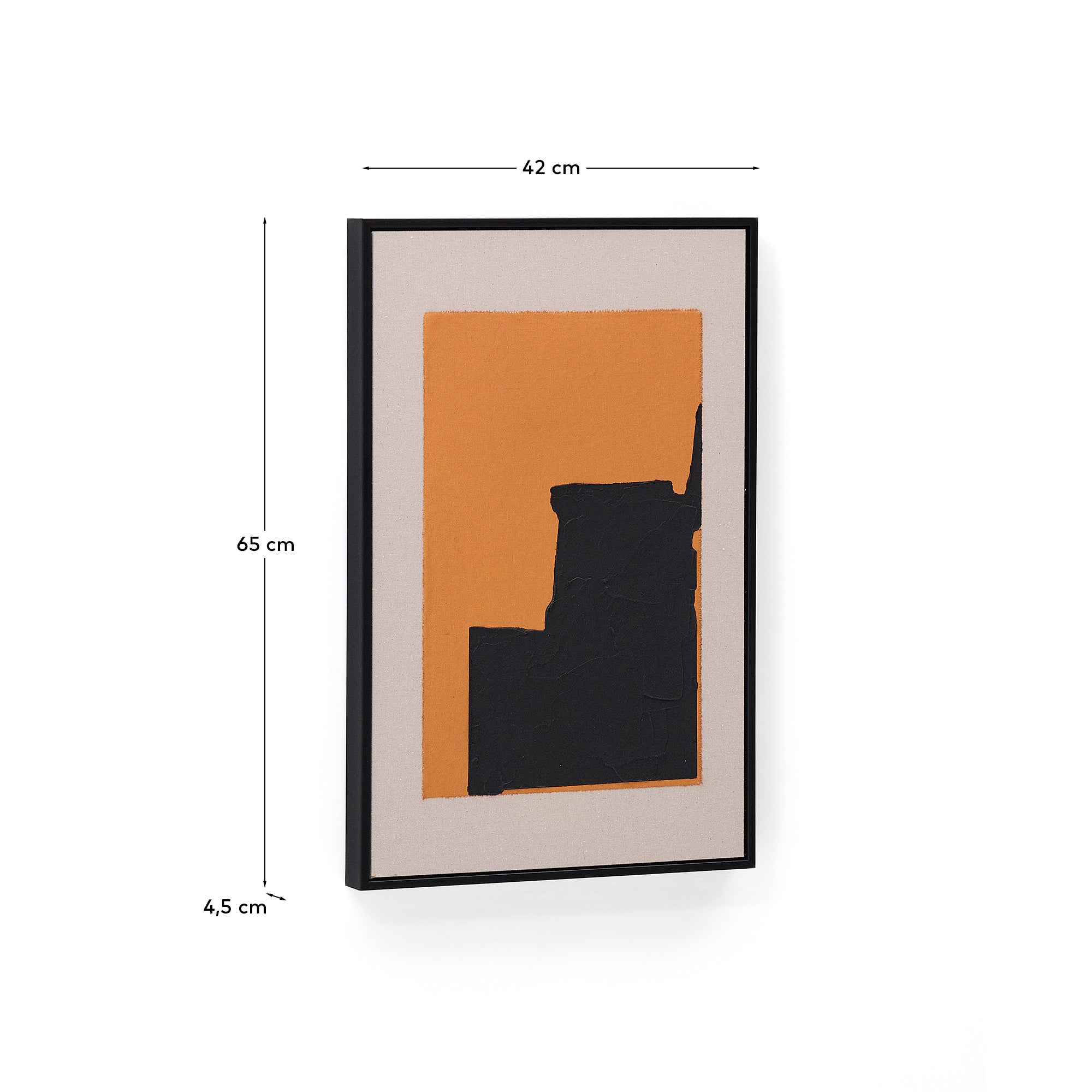 Zernu hand-painted orange and black in linen abstract picture 42 x 65cm - Measurements