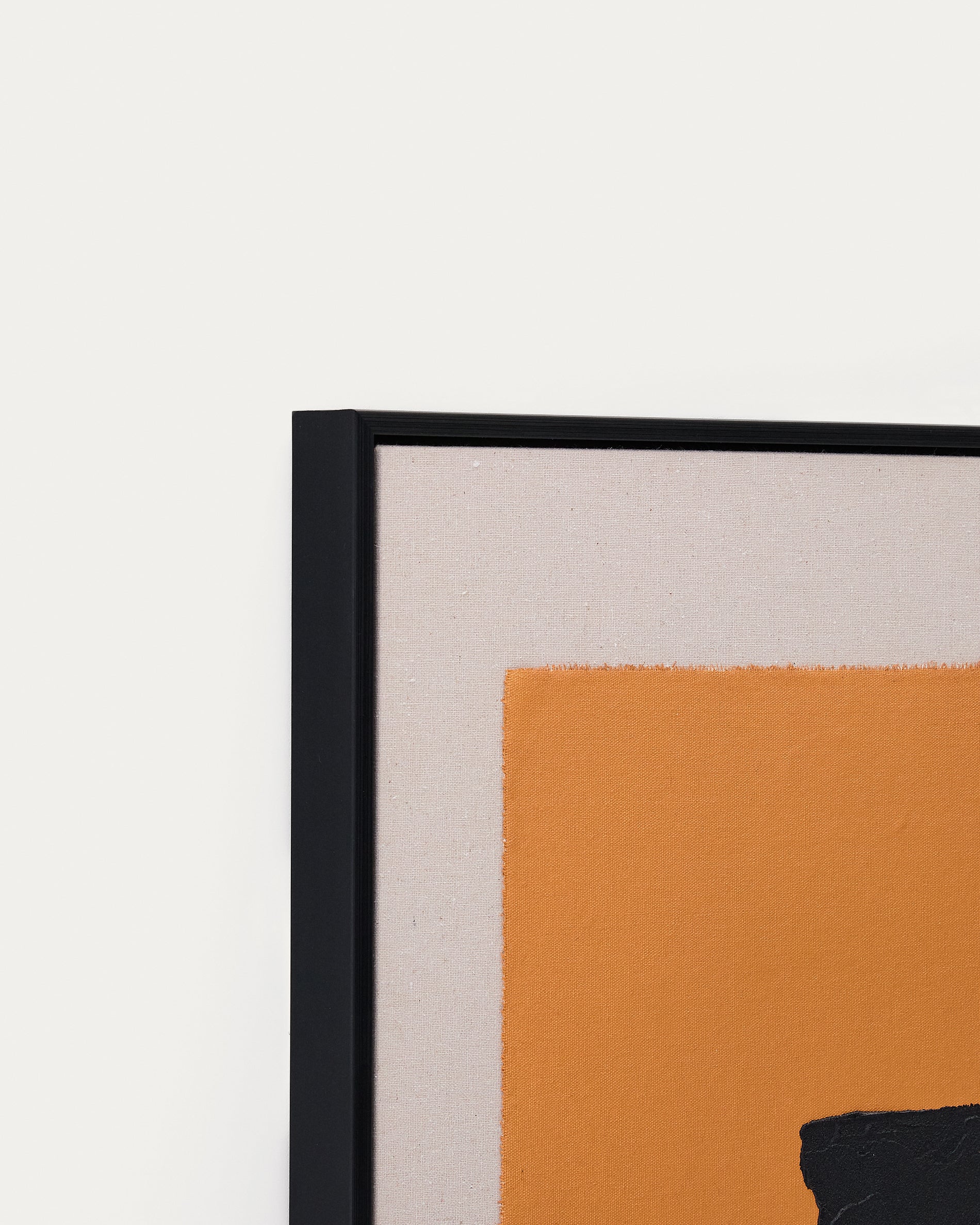 Zernu hand-painted orange and black in linen abstract picture 42 x 65cm - Detail