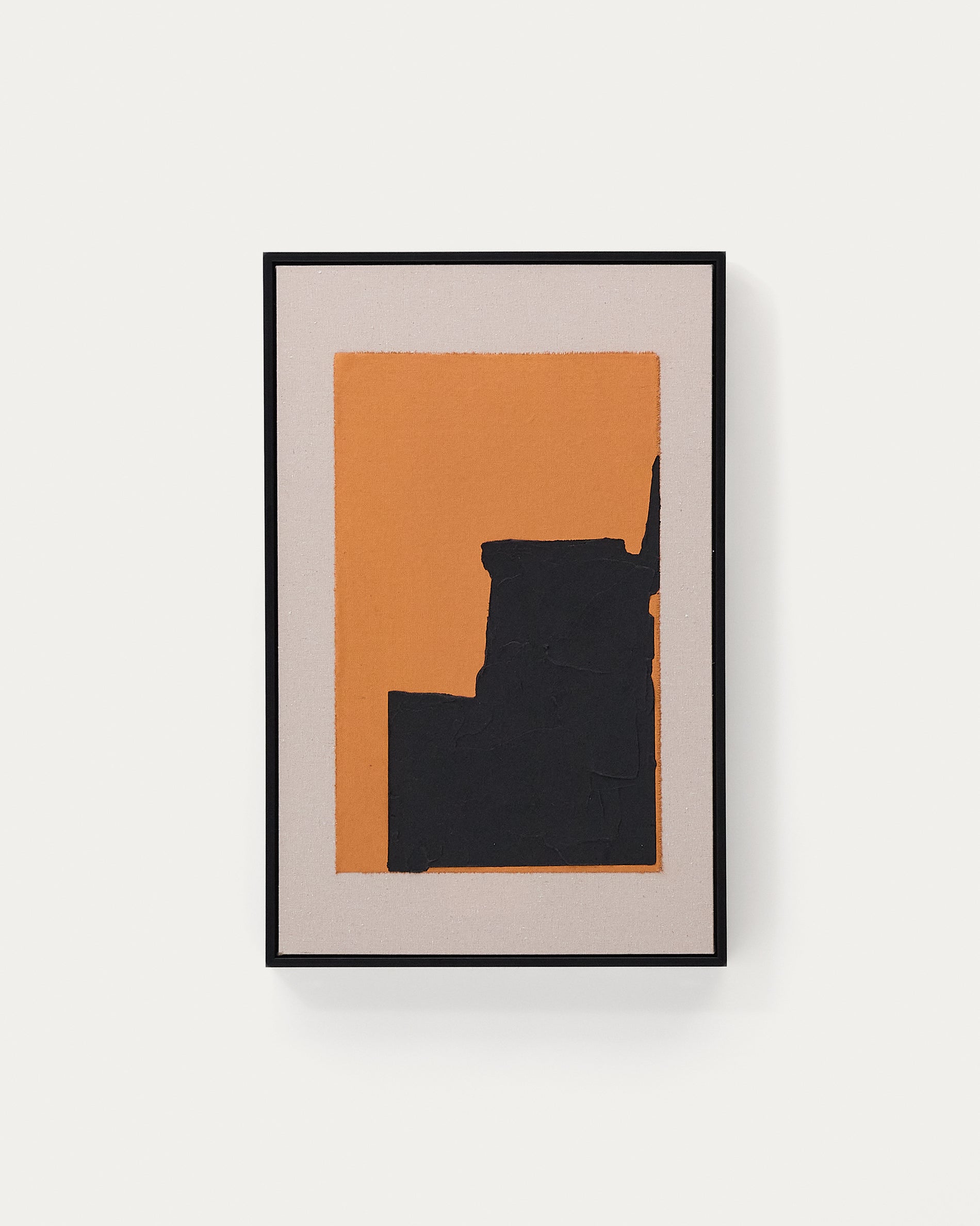 Zernu hand-painted orange and black in linen abstract picture 42 x 65cm - Product View