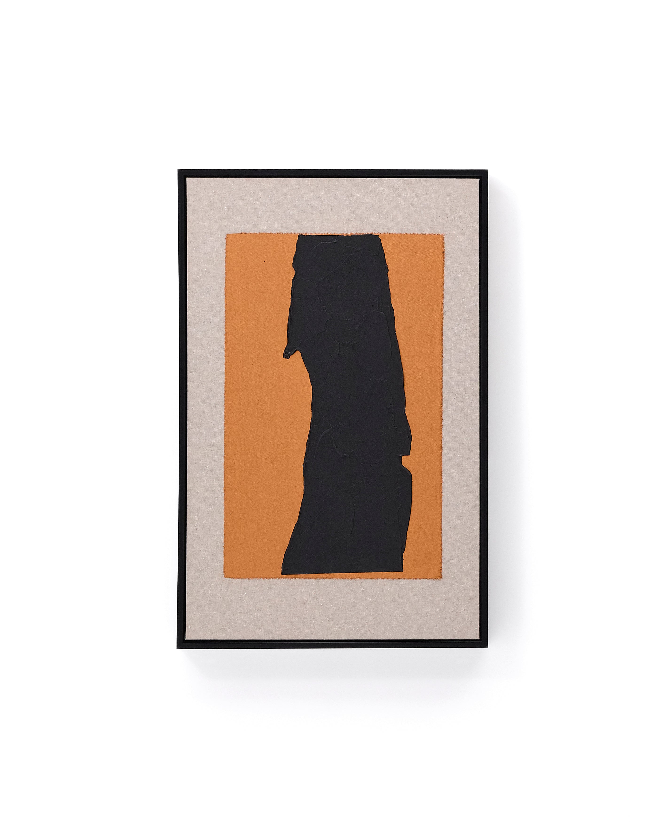 Zernu hand-painted orange and black with linen abstract picture 42 x 65cm - Product Image