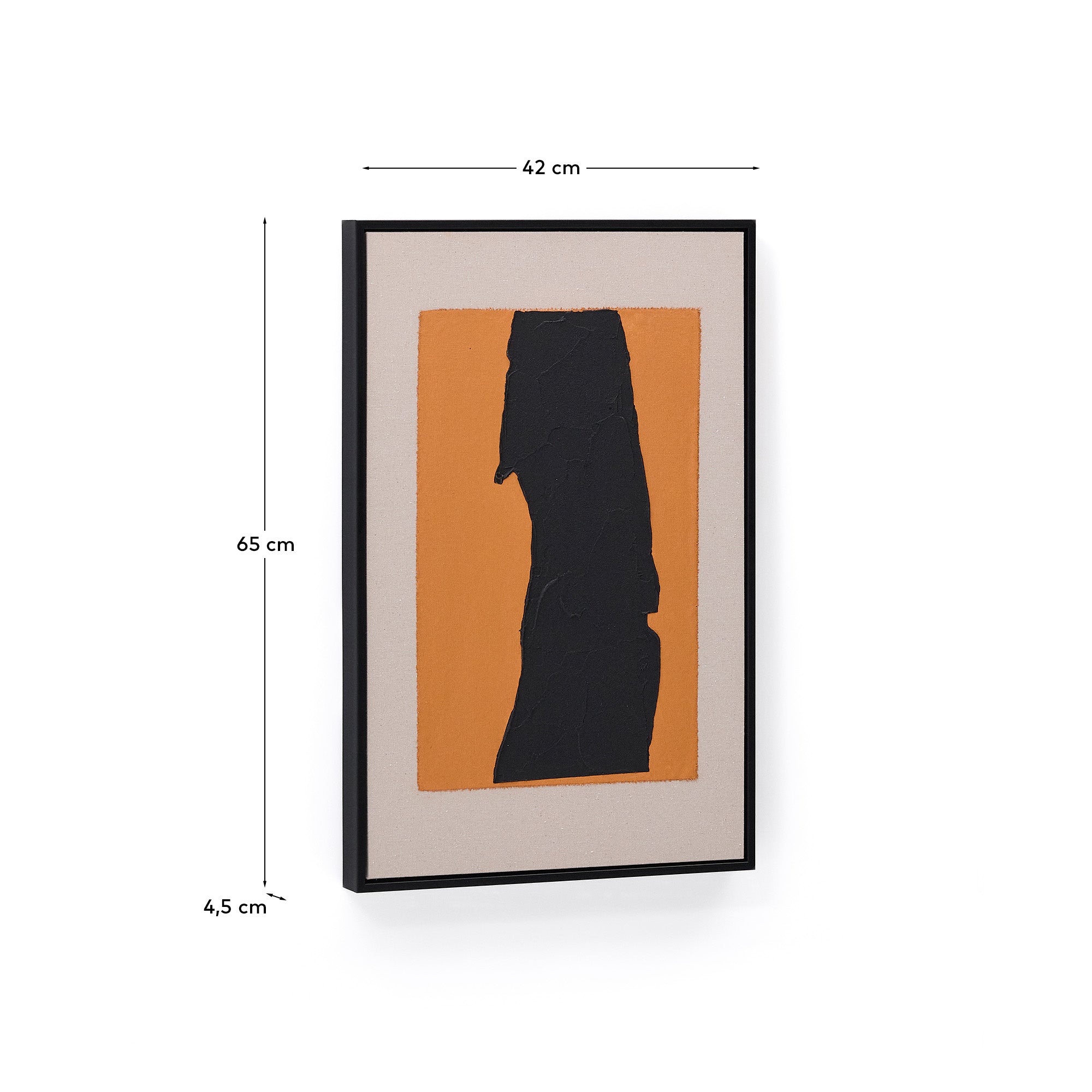 Zernu hand-painted orange and black with linen abstract picture 42 x 65cm - Measurements