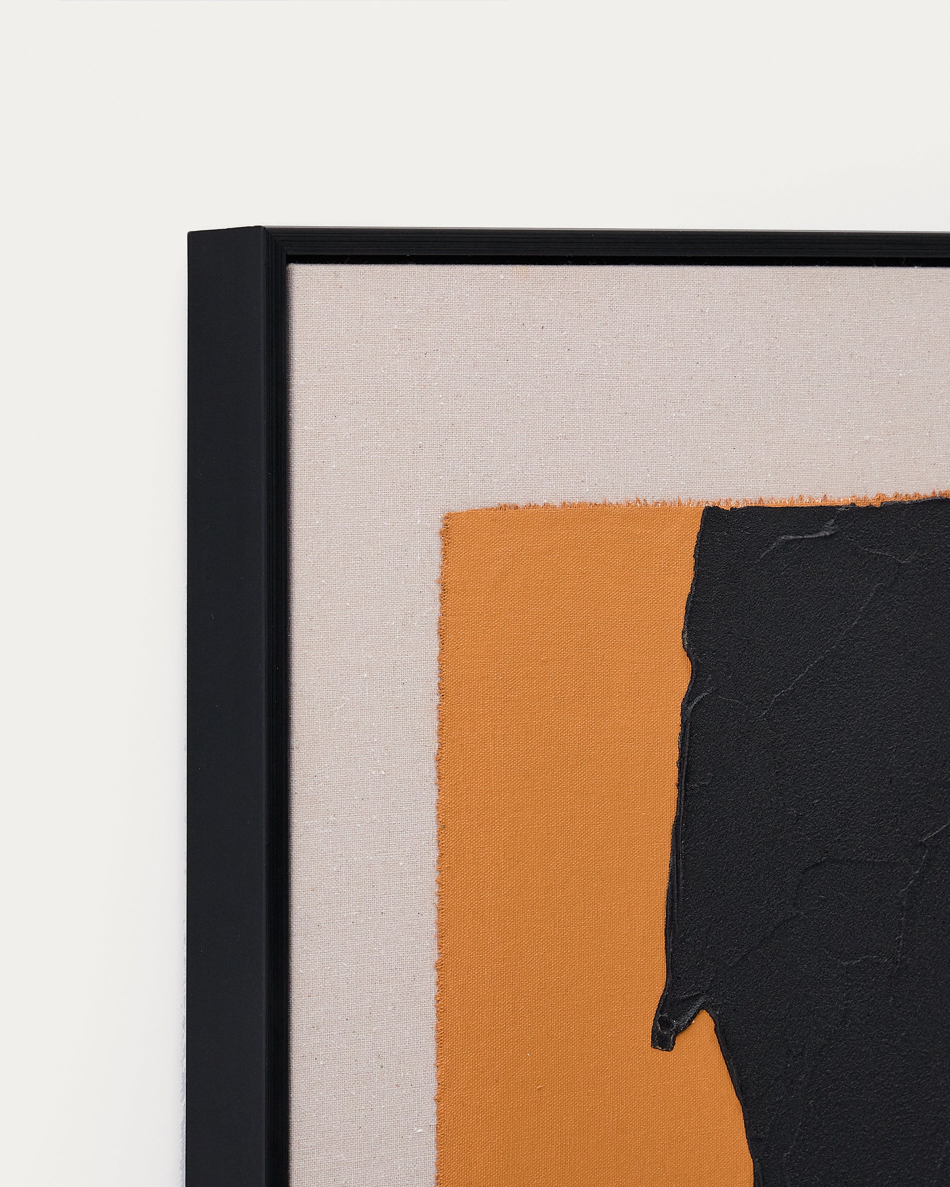 Zernu hand-painted orange and black with linen abstract picture 42 x 65cm - Detail