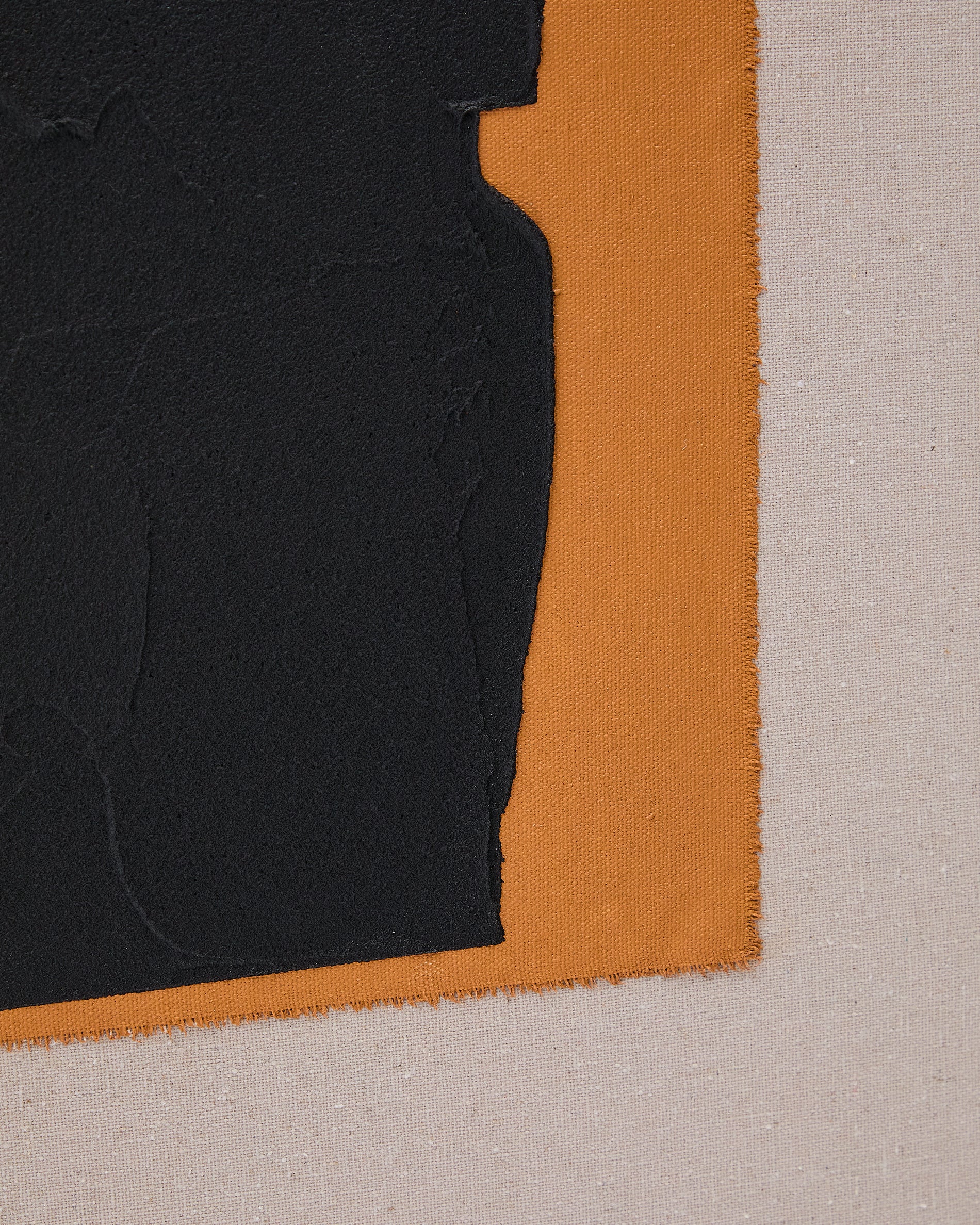 Zernu hand-painted orange and black with linen abstract picture 42 x 65cm - Detail