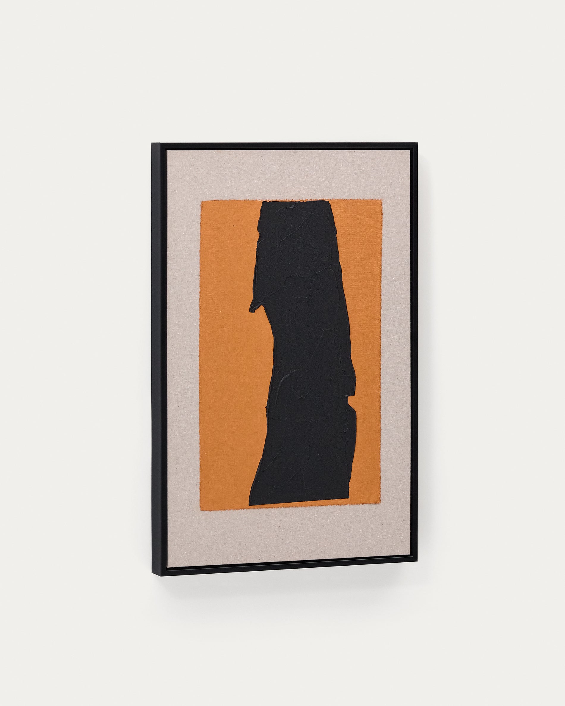 Zernu hand-painted orange and black with linen abstract picture 42 x 65cm - Product View