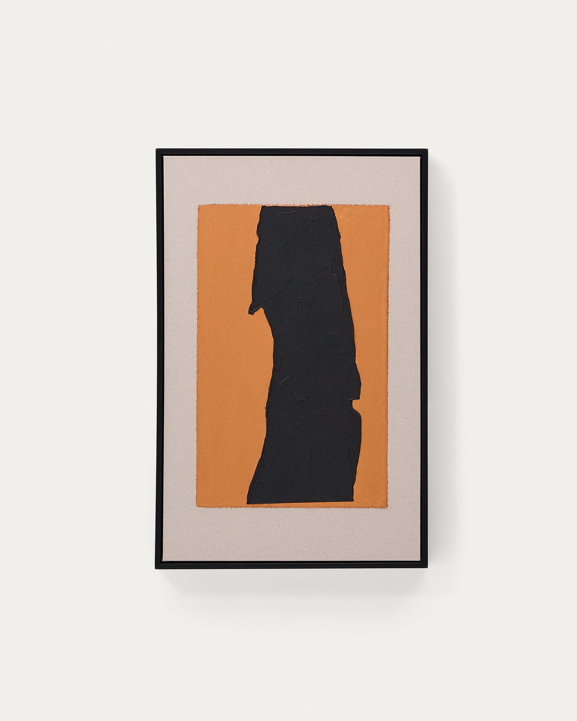 Zernu hand-painted orange and black with linen abstract picture 42 x 65cm - Product View