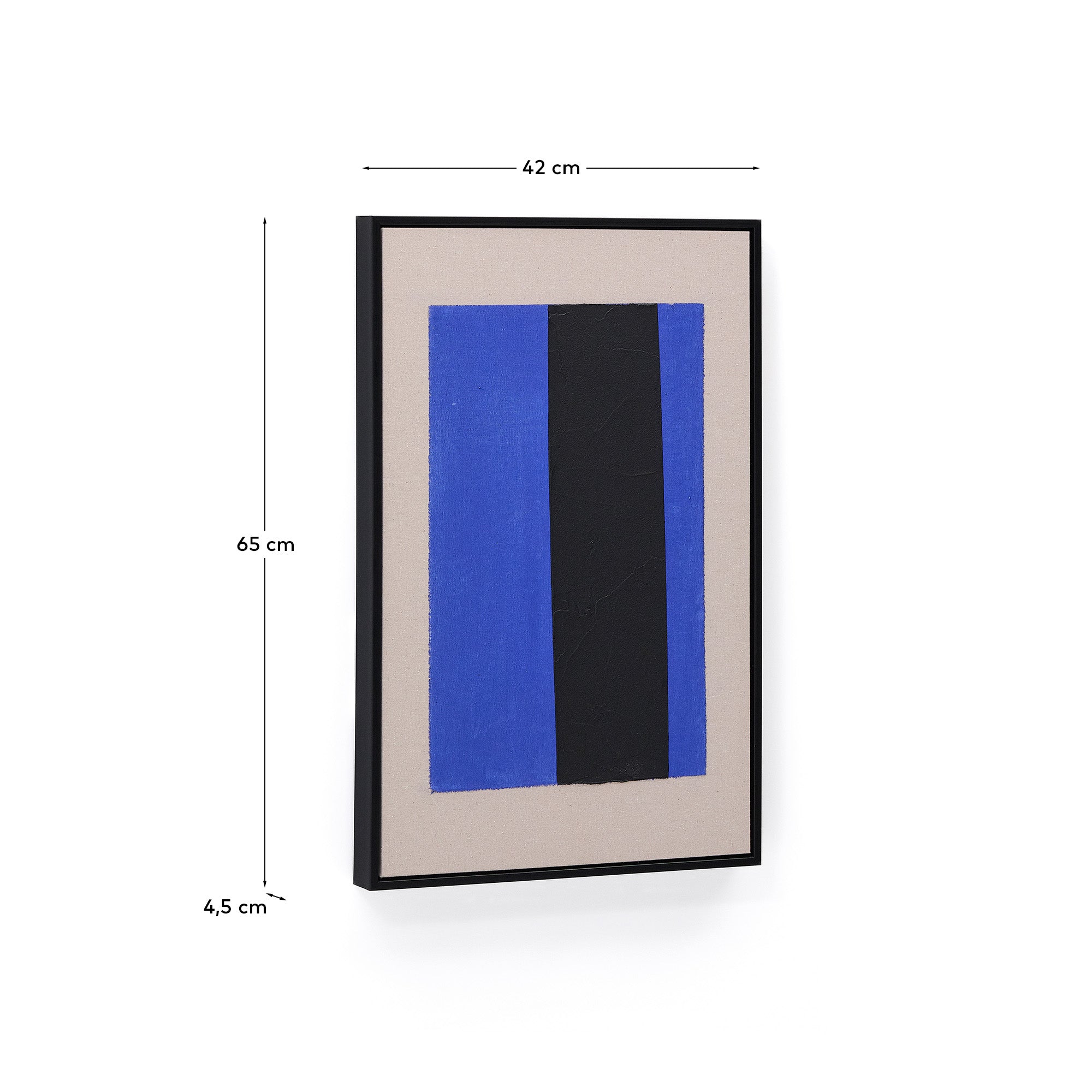 Zernu hand-painted blue and black vertical line abstract picture 42 x 65cm - Measurements