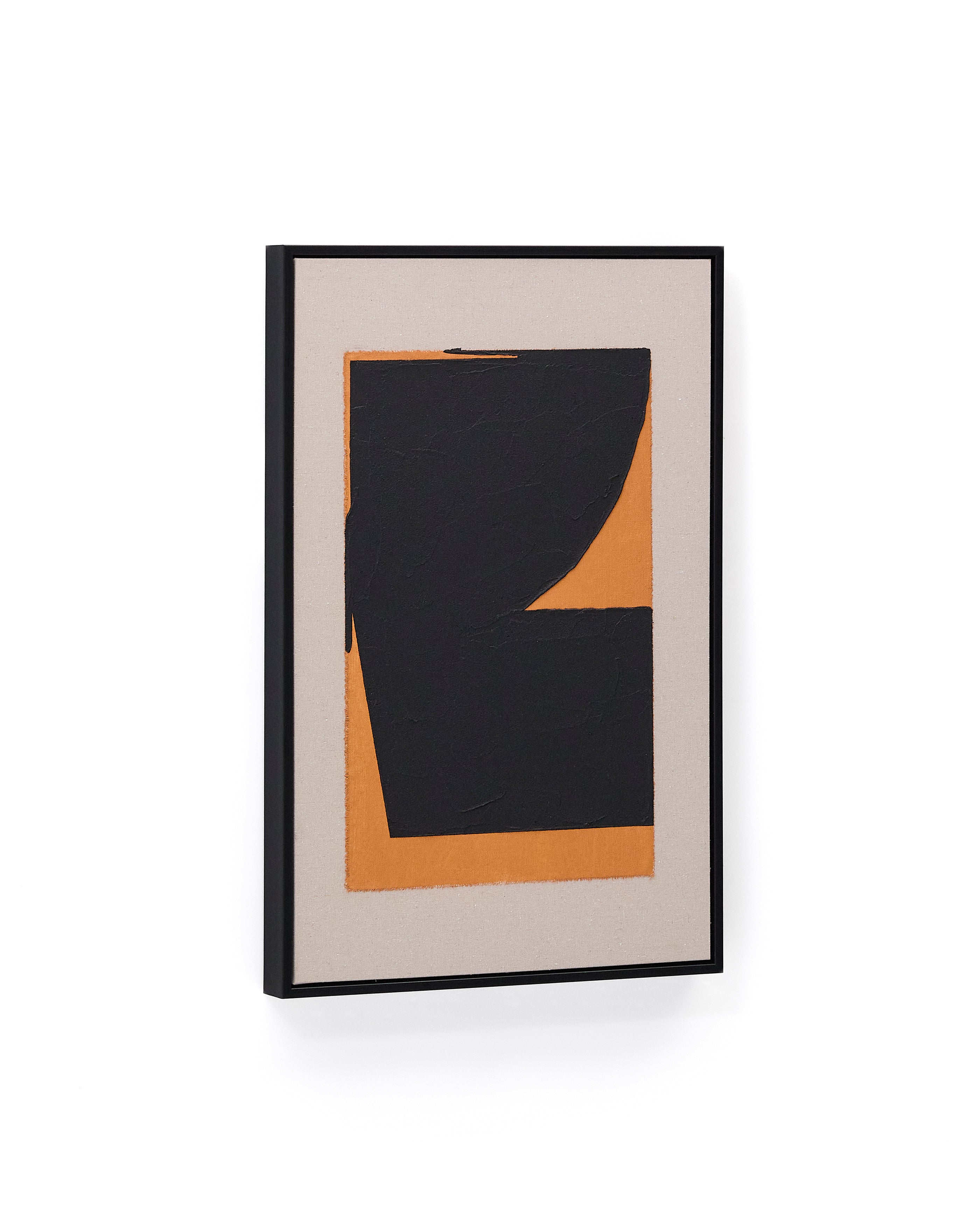 Zernu hand-painted orange and black linen abstract picture 42 x 65cm - Product Image