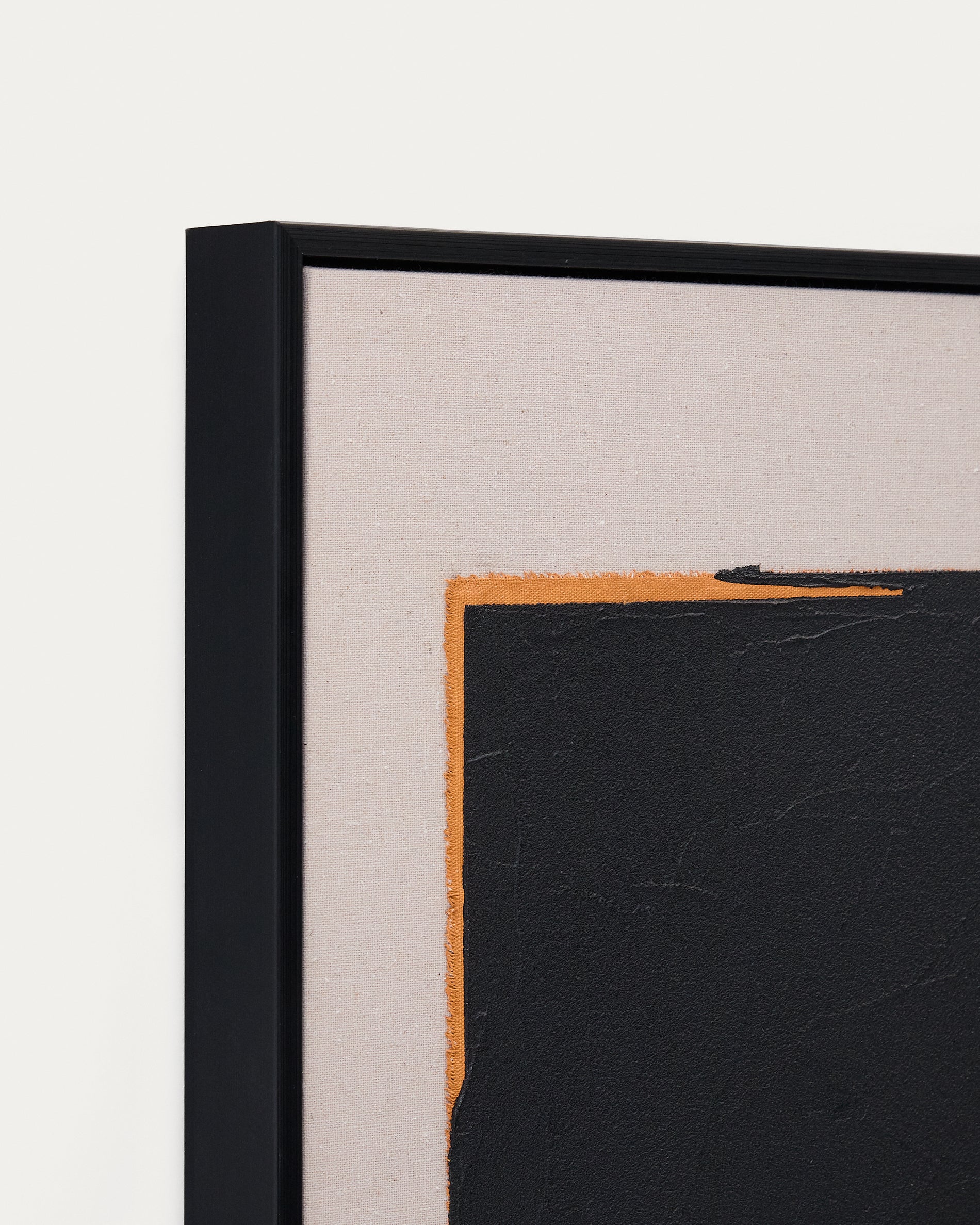 Zernu hand-painted orange and black linen abstract picture 42 x 65cm - Detail