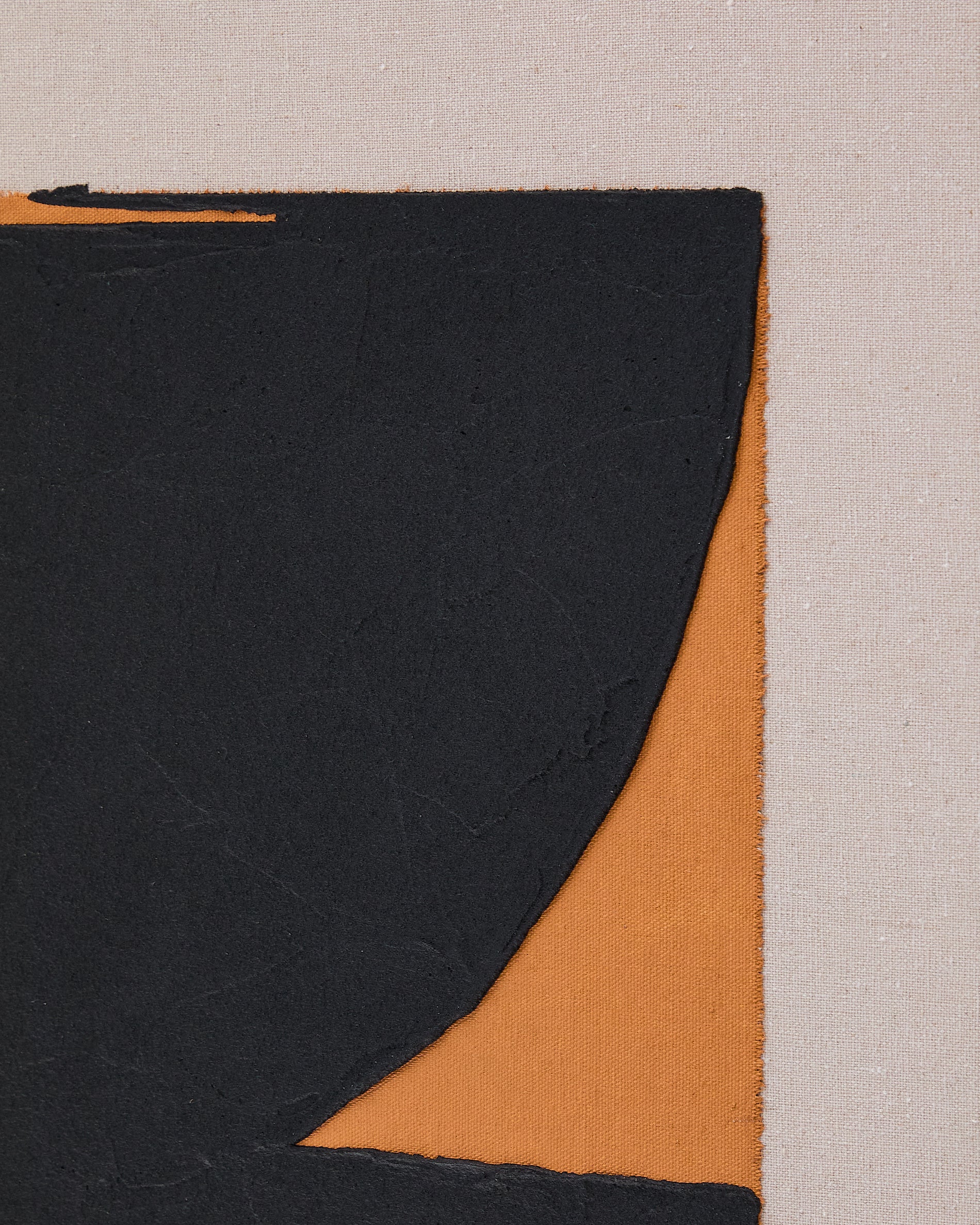 Zernu hand-painted orange and black linen abstract picture 42 x 65cm - Detail