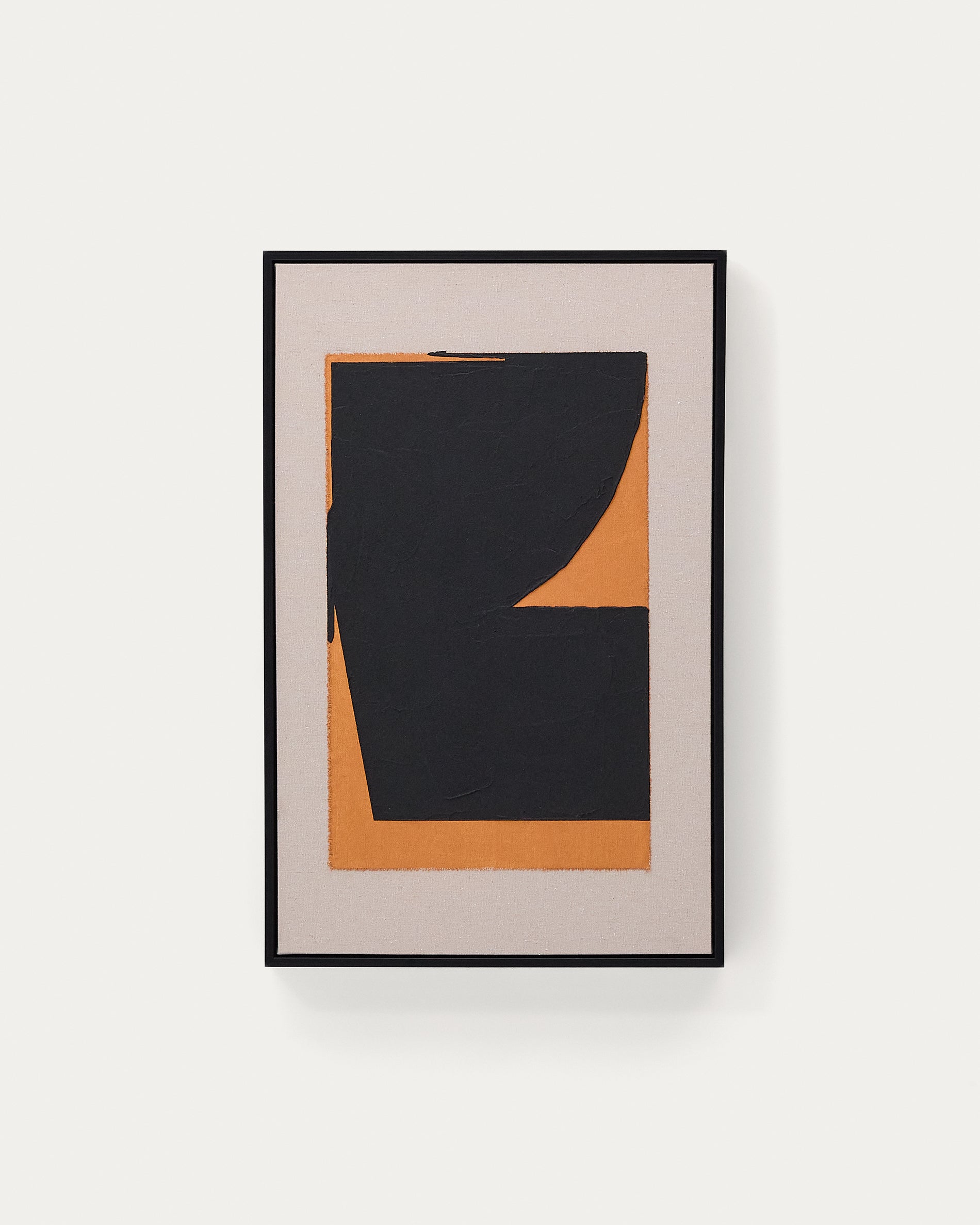 Zernu hand-painted orange and black linen abstract picture 42 x 65cm - Product View