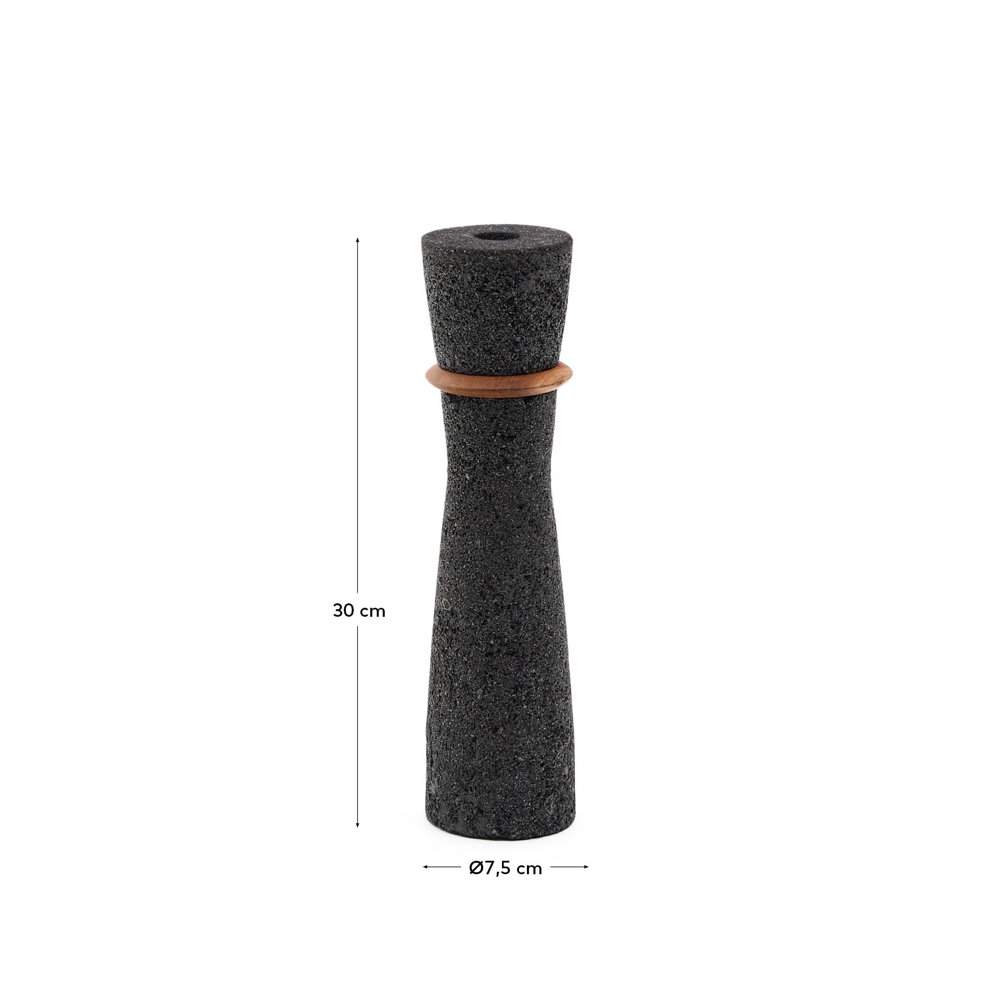 Naro vase in black stone and teak wood 30cm - Measurements