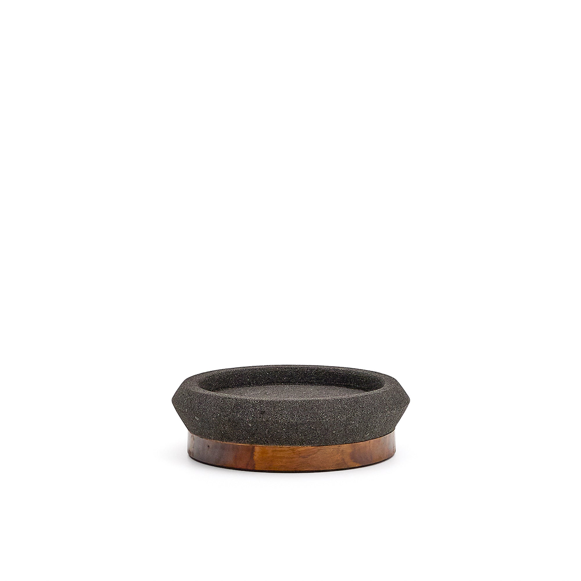Naro centrepiece in black stone and teak wood Ø30cm - Product Image