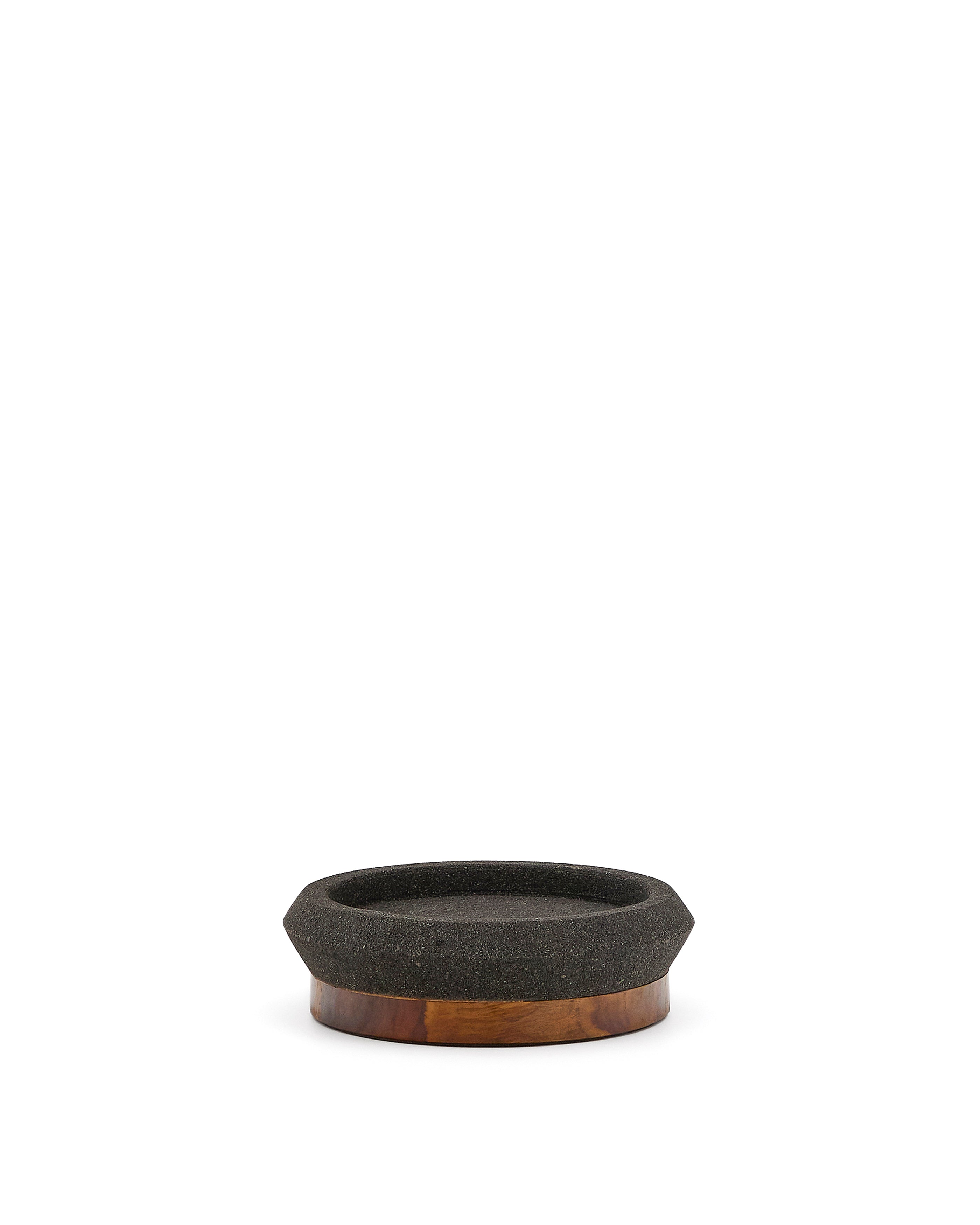 Naro centrepiece in black stone and teak wood Ø30cm - Product Image