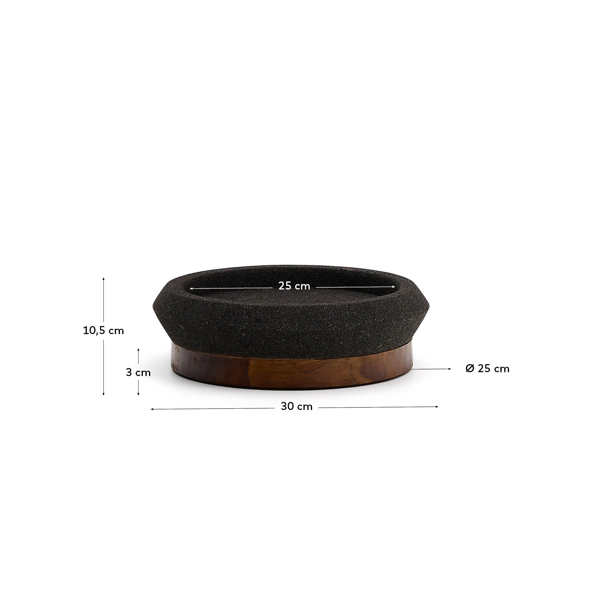 Naro centrepiece in black stone and teak wood Ø30cm - Measurements