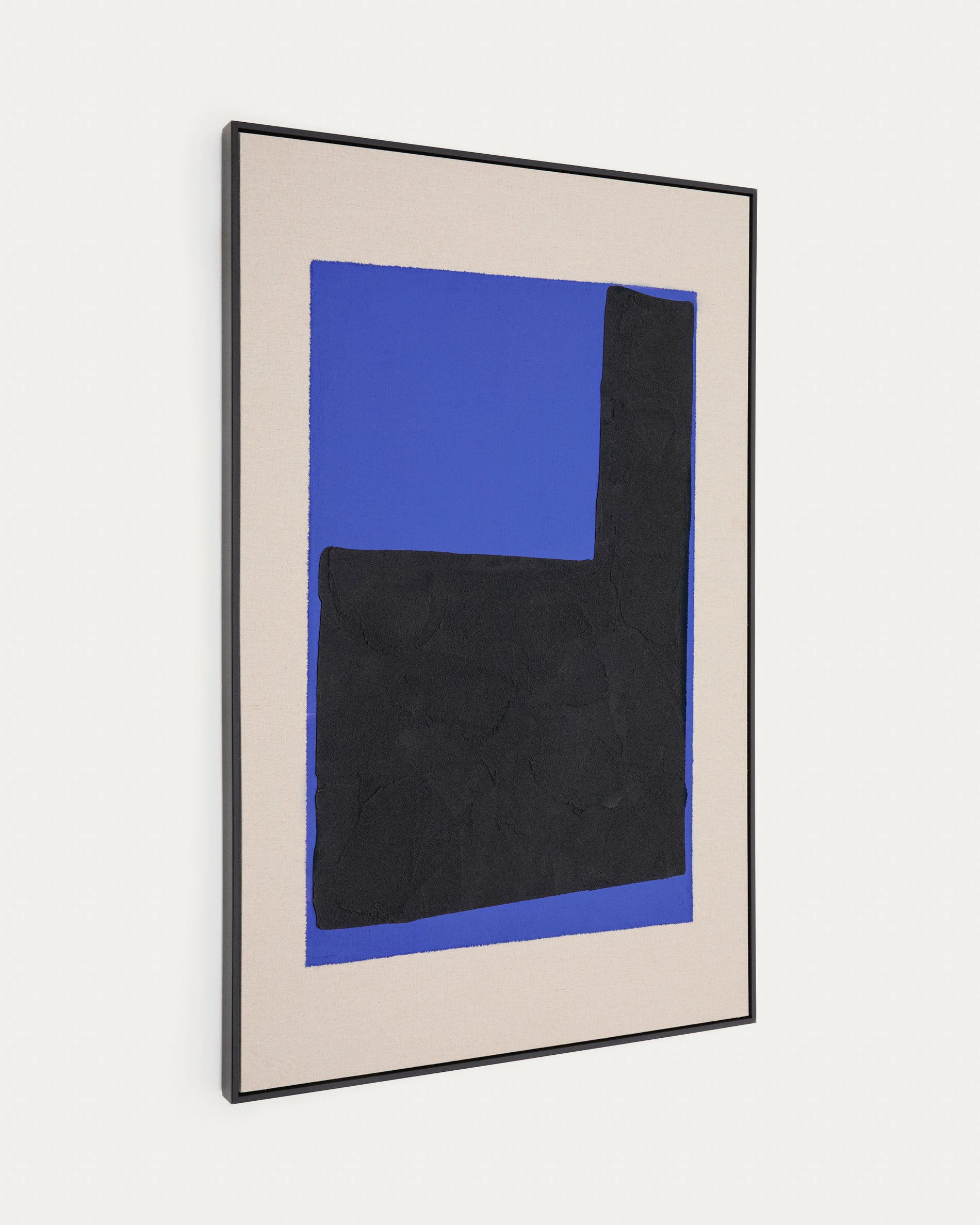 Zernu hand-painted blue and black linen abstract picture 120 x 77cm - Product View