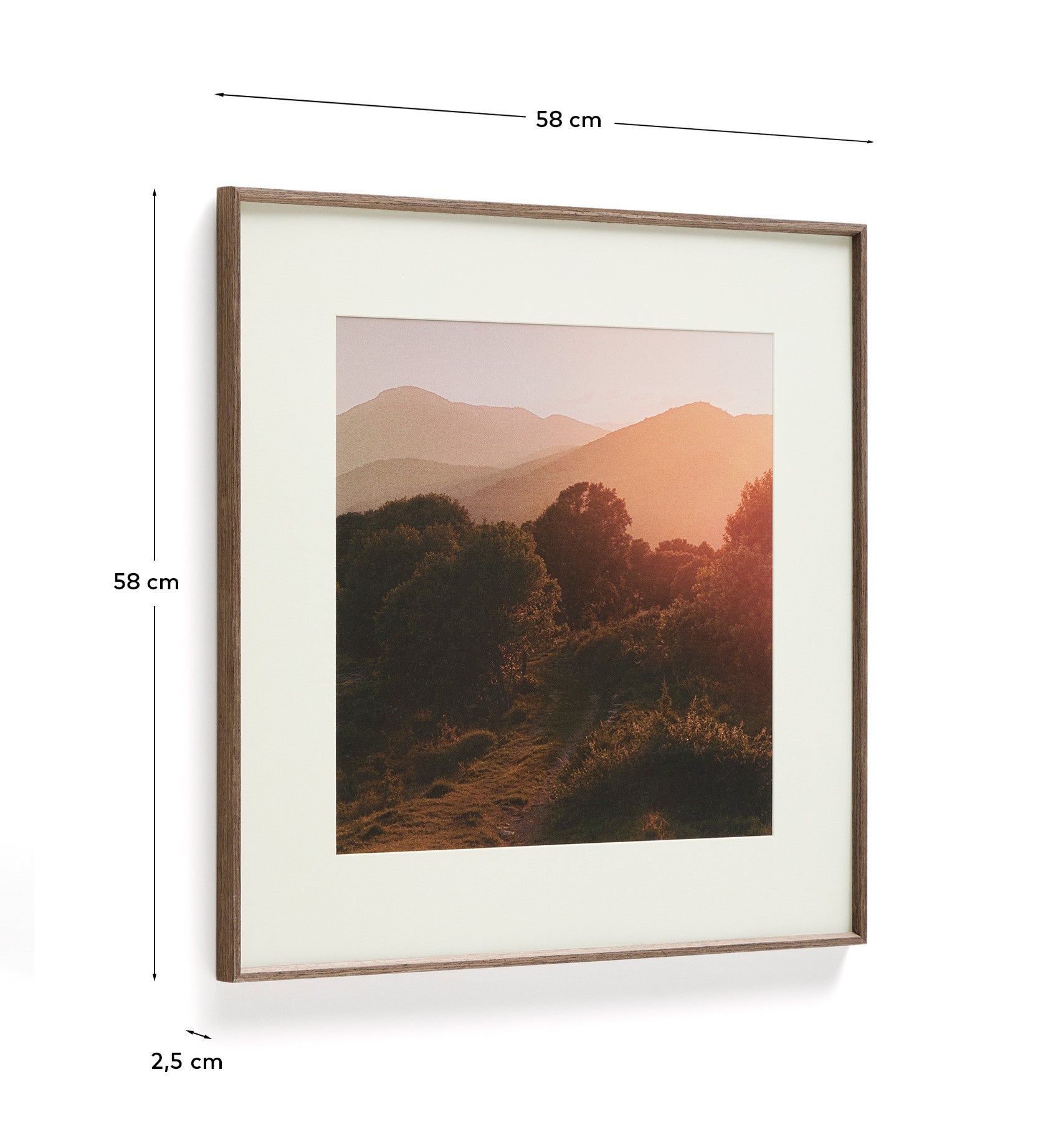 Zavira picture with photograph of La Garrotxa landscape 58 x 58cm - Measurements