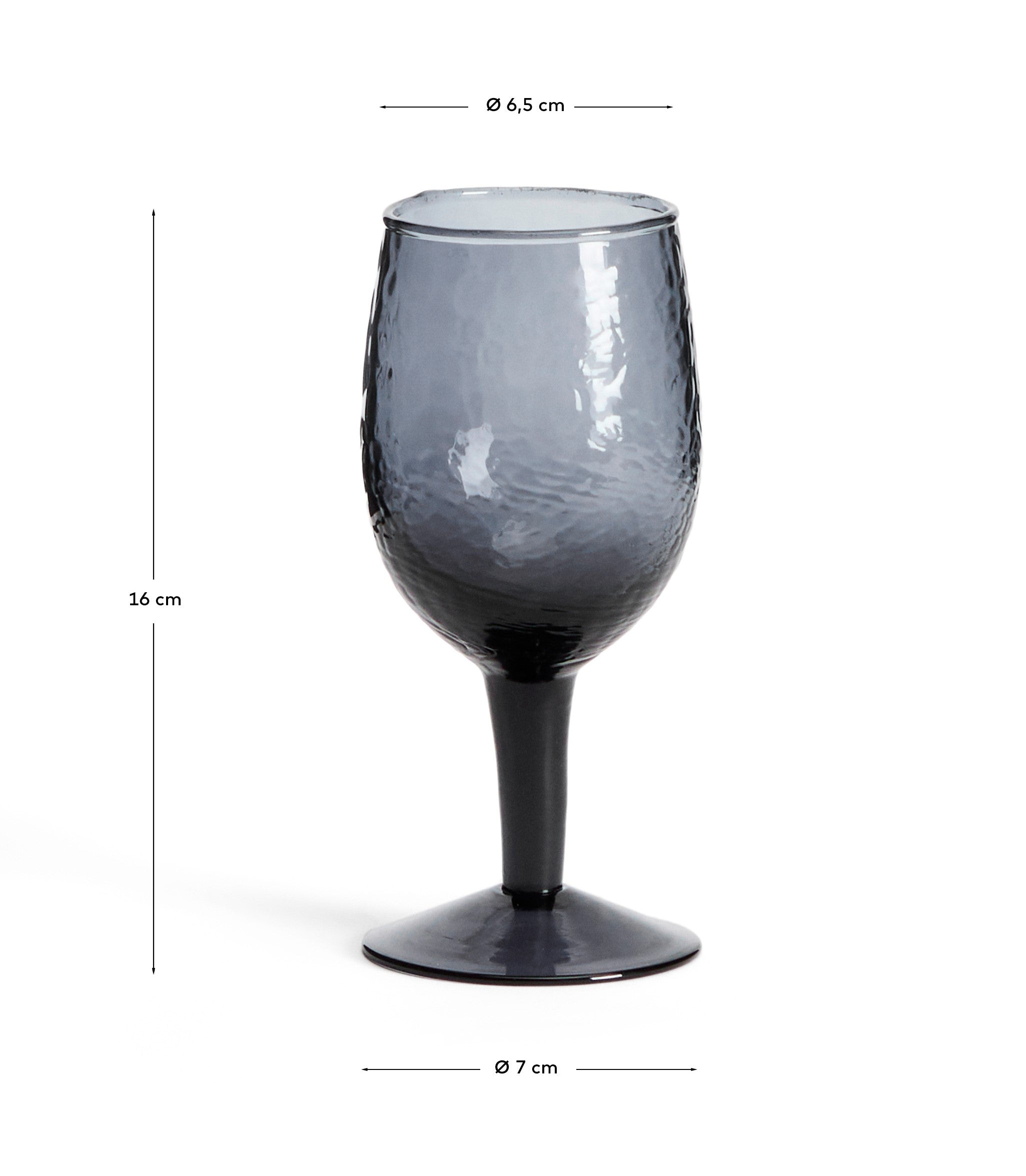 Sileia wine glass made of blue recycled glass - Measurements