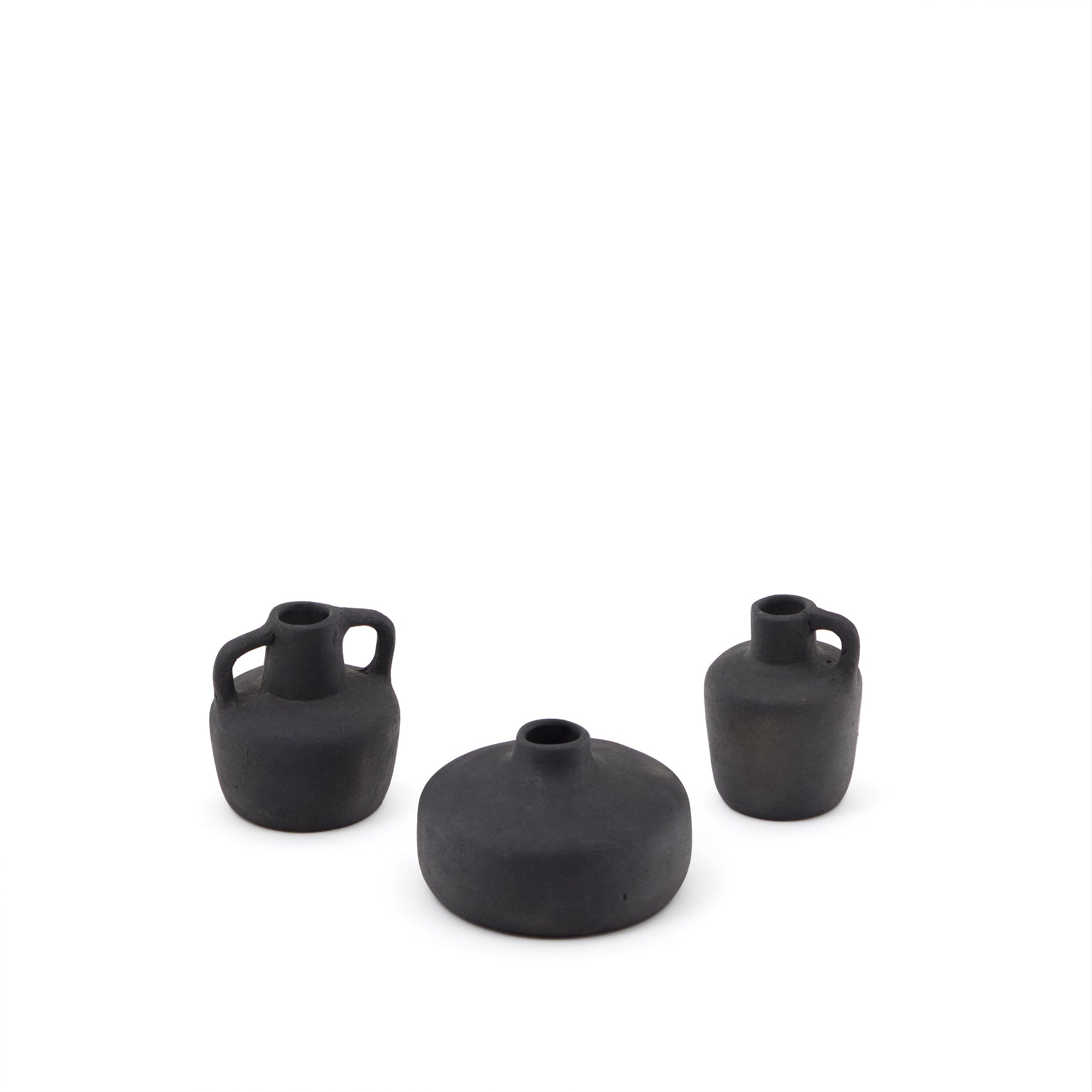 Sofra set of 3 terracotta vases in a black finish, 6 cm / 7 cm / 10 cm - Product Image