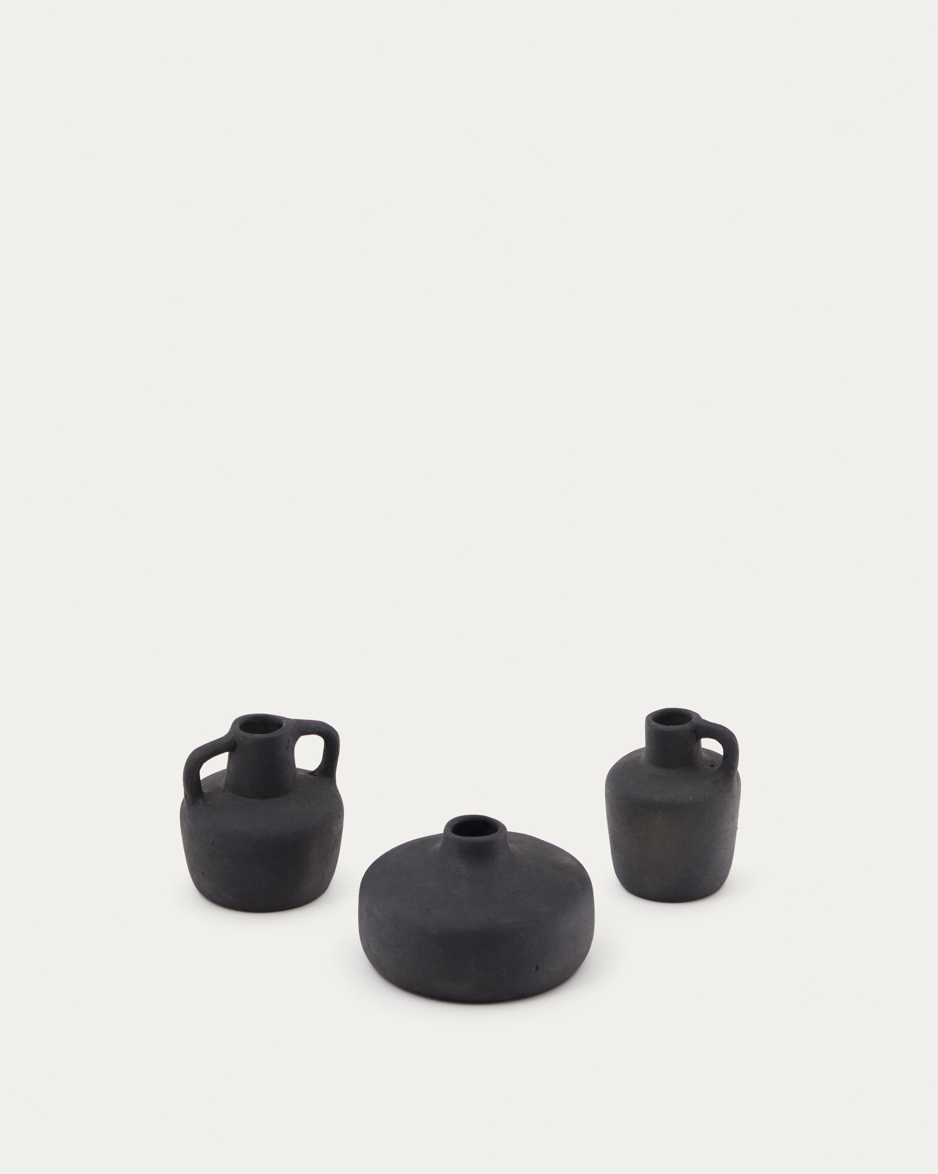 Sofra set of 3 terracotta vases in a black finish, 6 cm / 7 cm / 10 cm - Product View