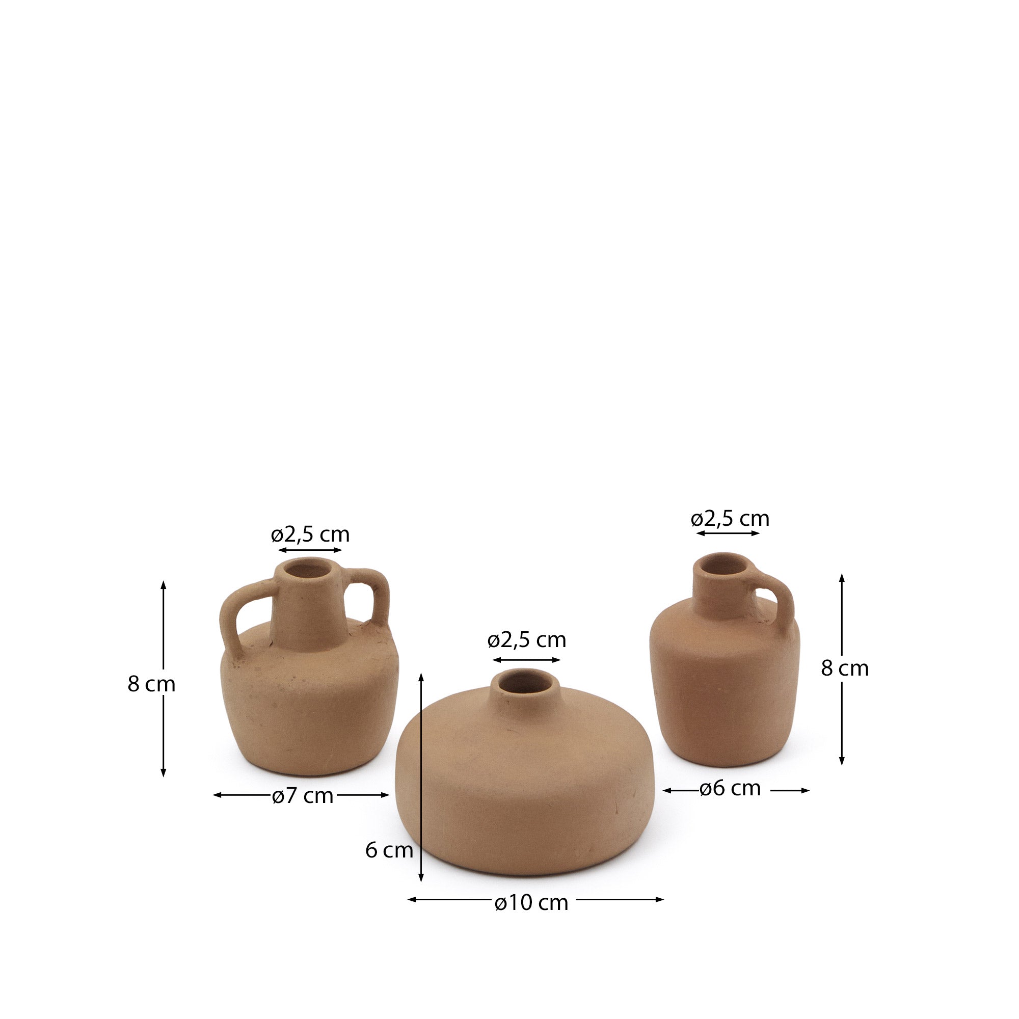 Sofra set of 3 terracotta vases, 6 cm / 7 cm / 10 cm - Measurements