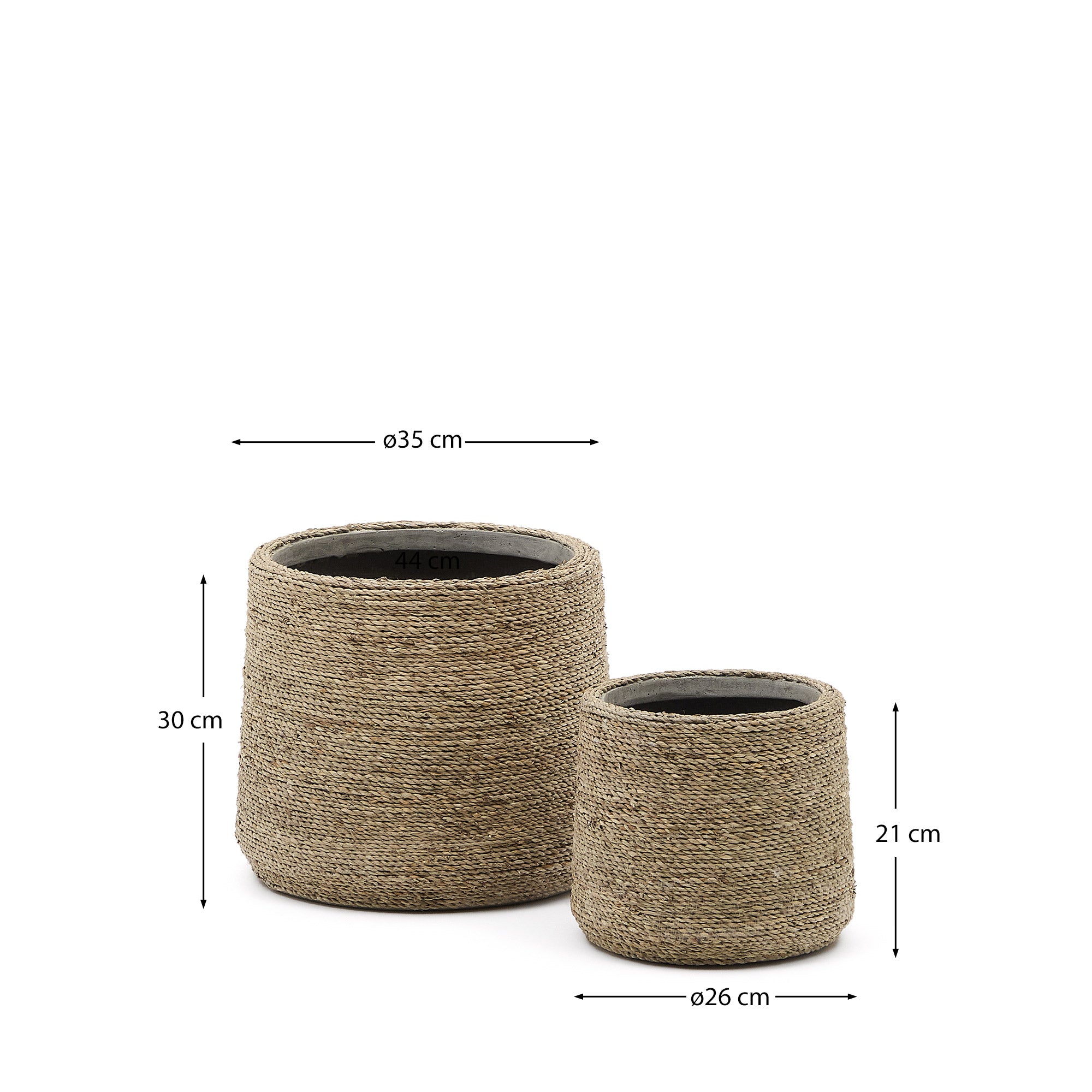 Sigal set of 2 cement plant pots in a natural finish, Ø 24 cm / 31 cm - Measurements