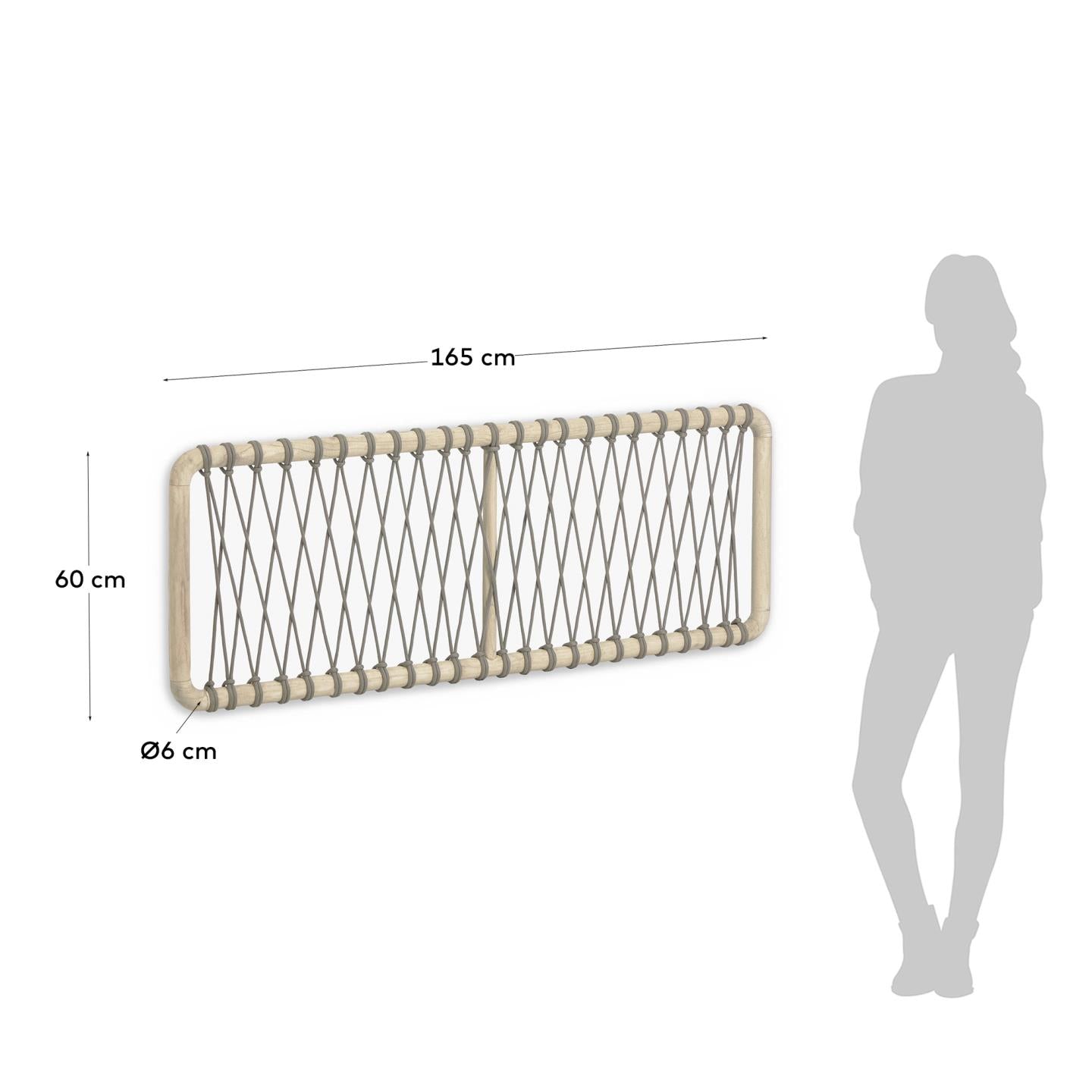 Aberash solid white cedarwood and grey cord headboard, for 160 cm beds - Measurements