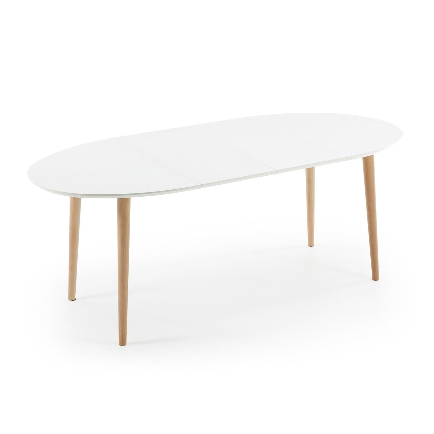 Oqui oval extendable MDF table with white lacquer and solid beech legs 120 (200) x 90 cm - Product Image