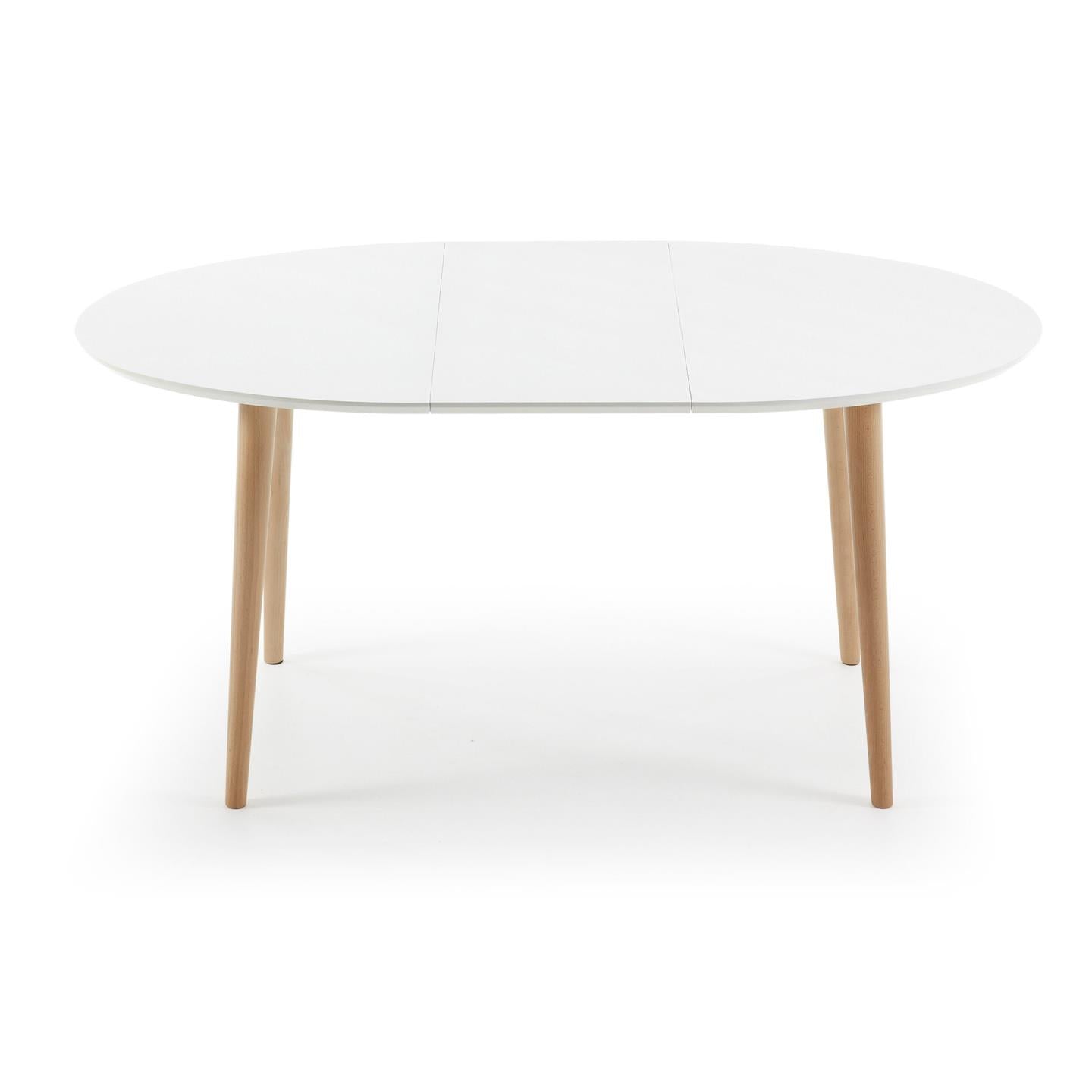 Oqui oval extendable MDF table with white lacquer and solid beech legs 120 (200) x 90 cm - Product Image