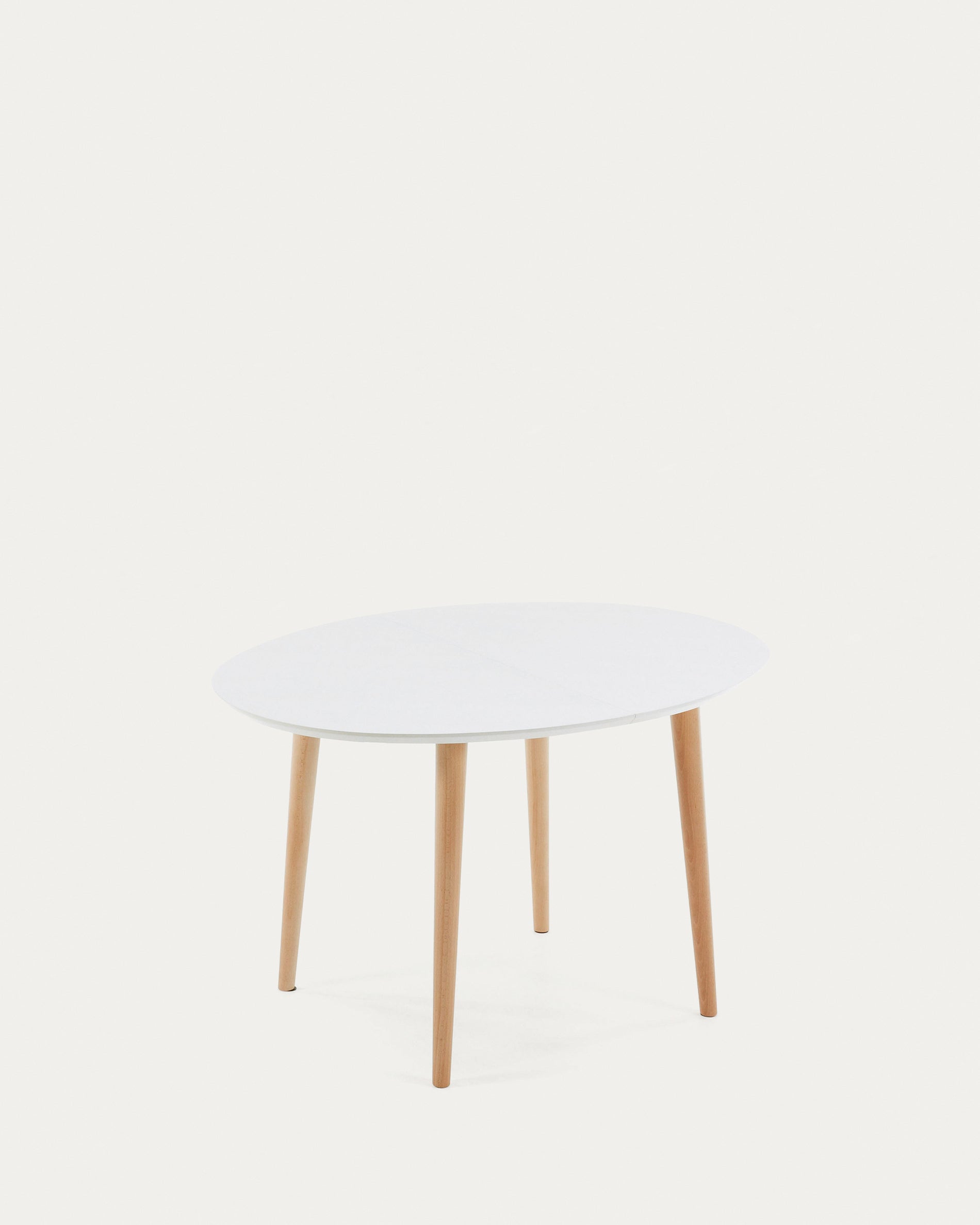 Oqui oval extendable MDF table with white lacquer and solid beech legs 120 (200) x 90 cm - Product View