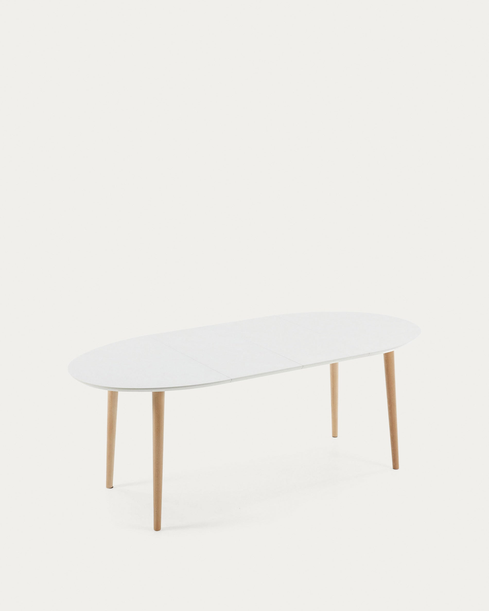 Oqui oval extendable MDF table with white lacquer and solid beech legs 120 (200) x 90 cm - Product View