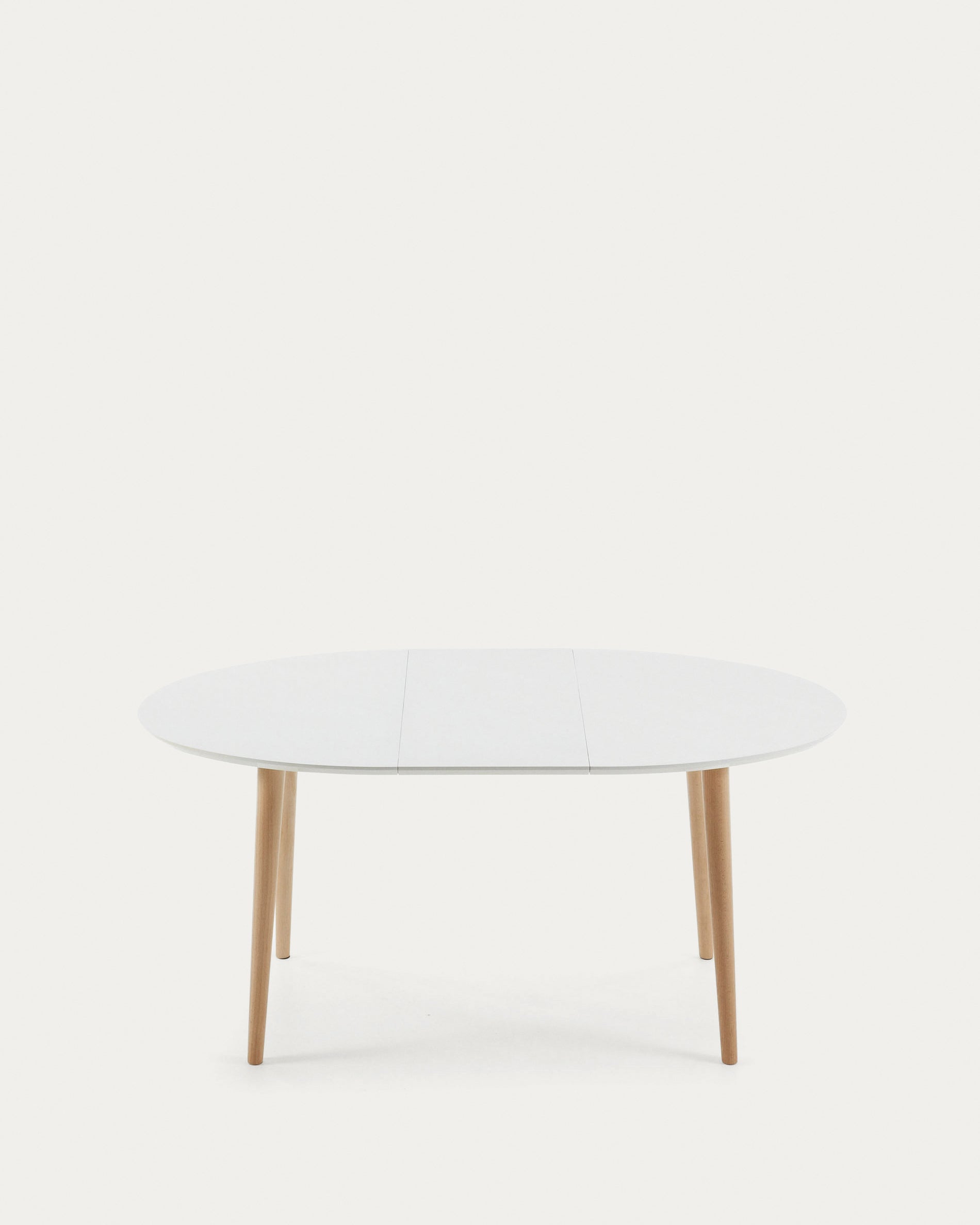 Oqui oval extendable MDF table with white lacquer and solid beech legs 120 (200) x 90 cm - Product View