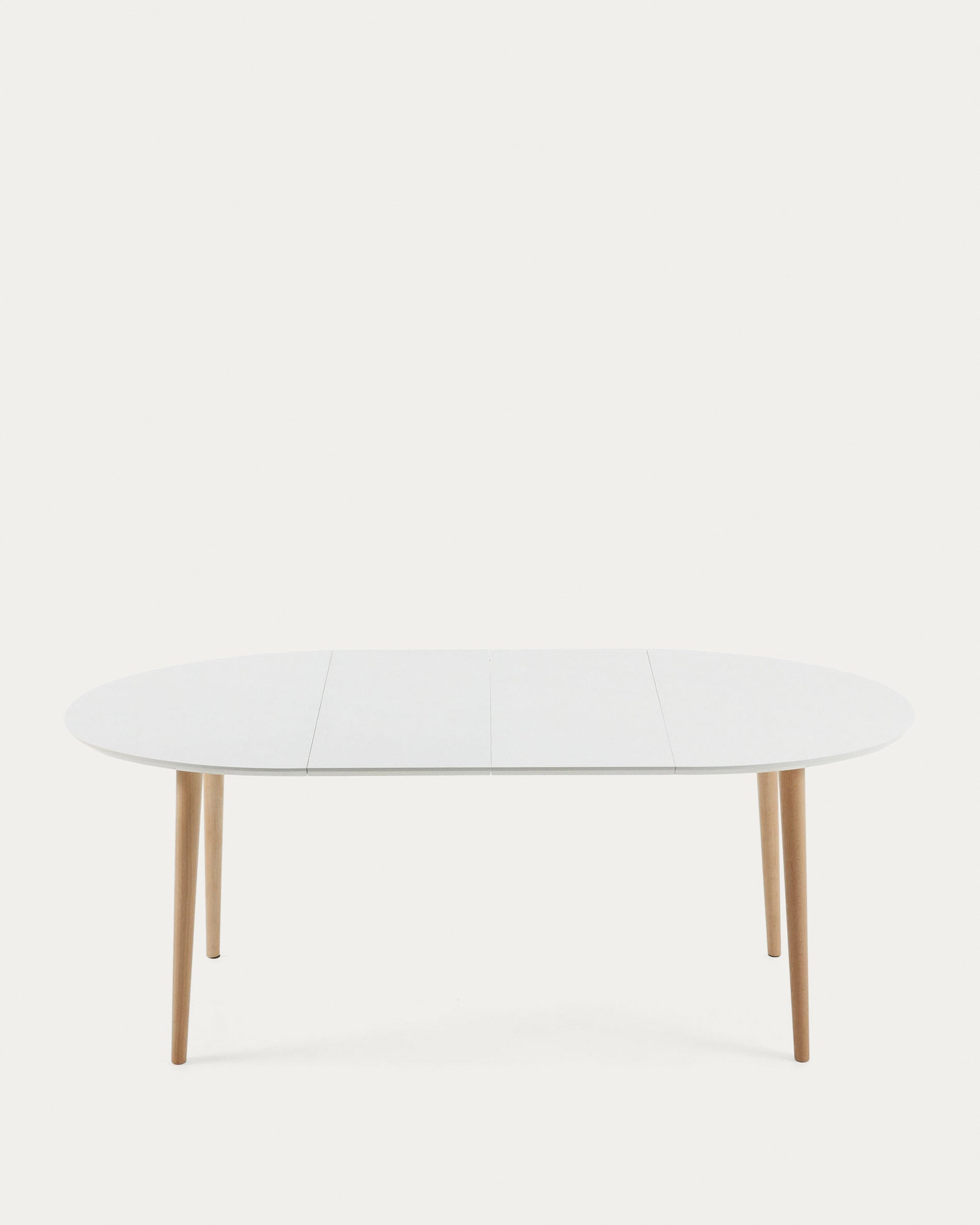Oqui oval extendable MDF table with white lacquer and solid beech legs 120 (200) x 90 cm - Product View