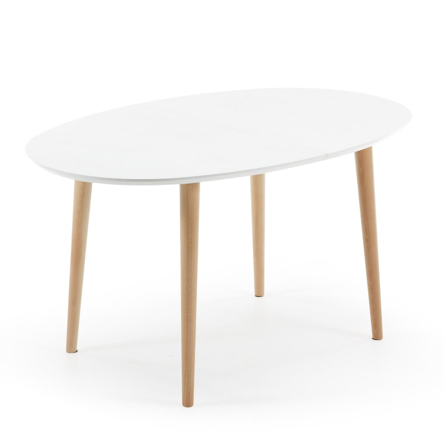 Oqui oval extendable MDF table with white lacquer and solid beech legs 140(220)x90 cm - Product Image
